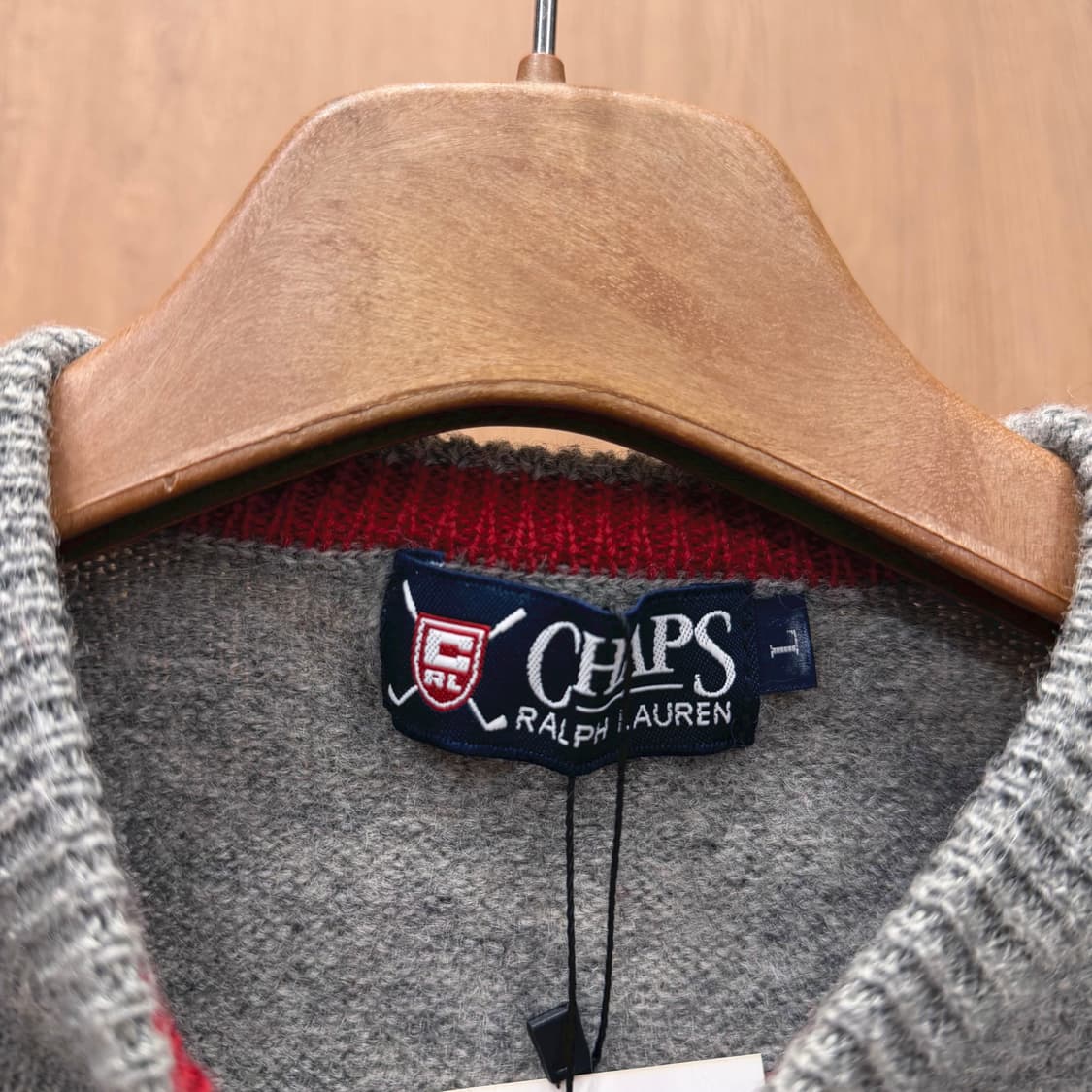 랄프로렌 라운드넥 니트 로고 자수 크레스트 엠블럼 배색 디테일 그레이 상품이미지7