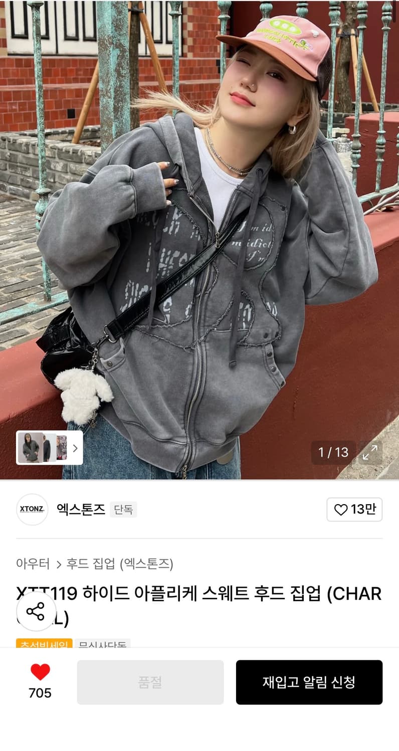 엑스톤즈 하이드 아플리케 스웨트 후드 집업 상품이미지3