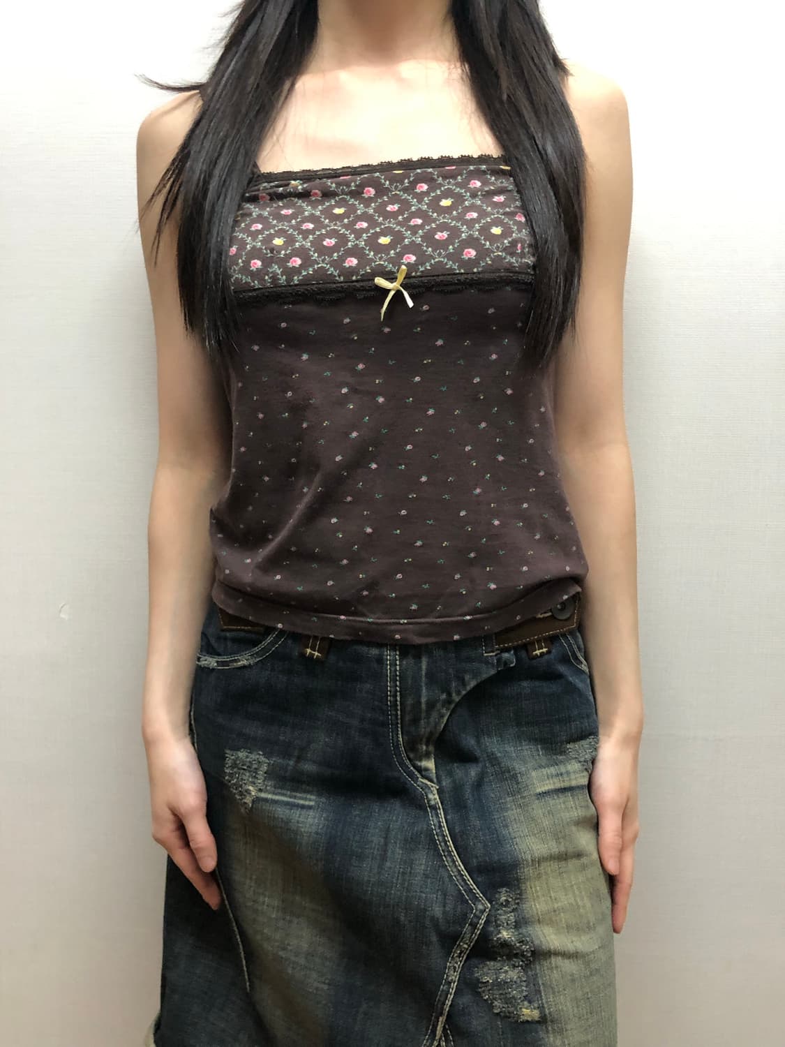빈티지 브라운 플라워 슬리브리스 상품이미지2