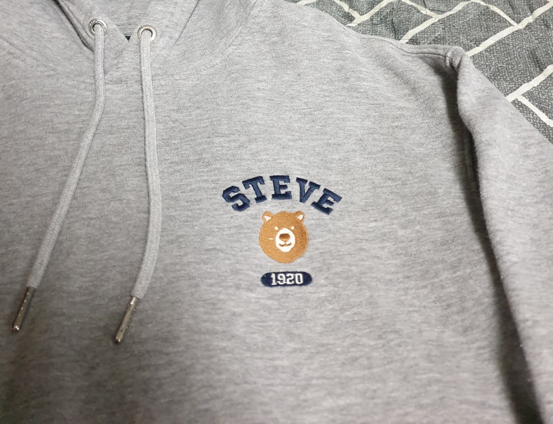 후아유 20주년 스티브 자수 후드티 그레이 (S) 상품이미지2