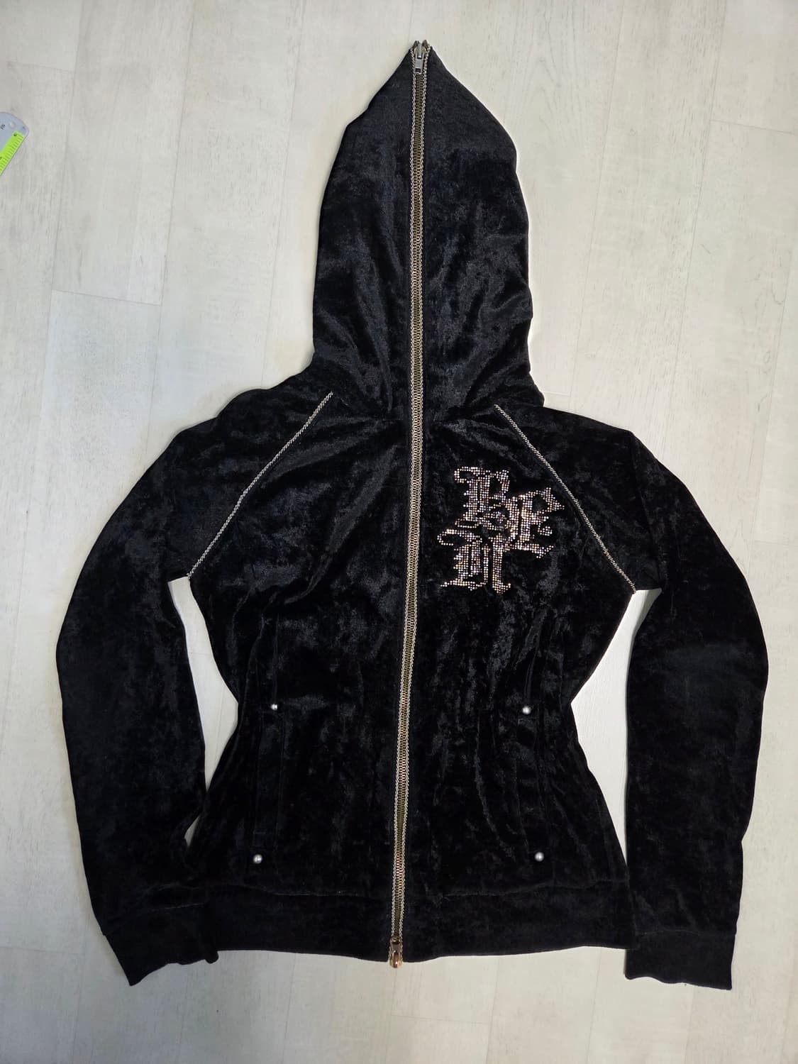 Xfrm 갸루 벨벳 블랙 후드집업 상품이미지1