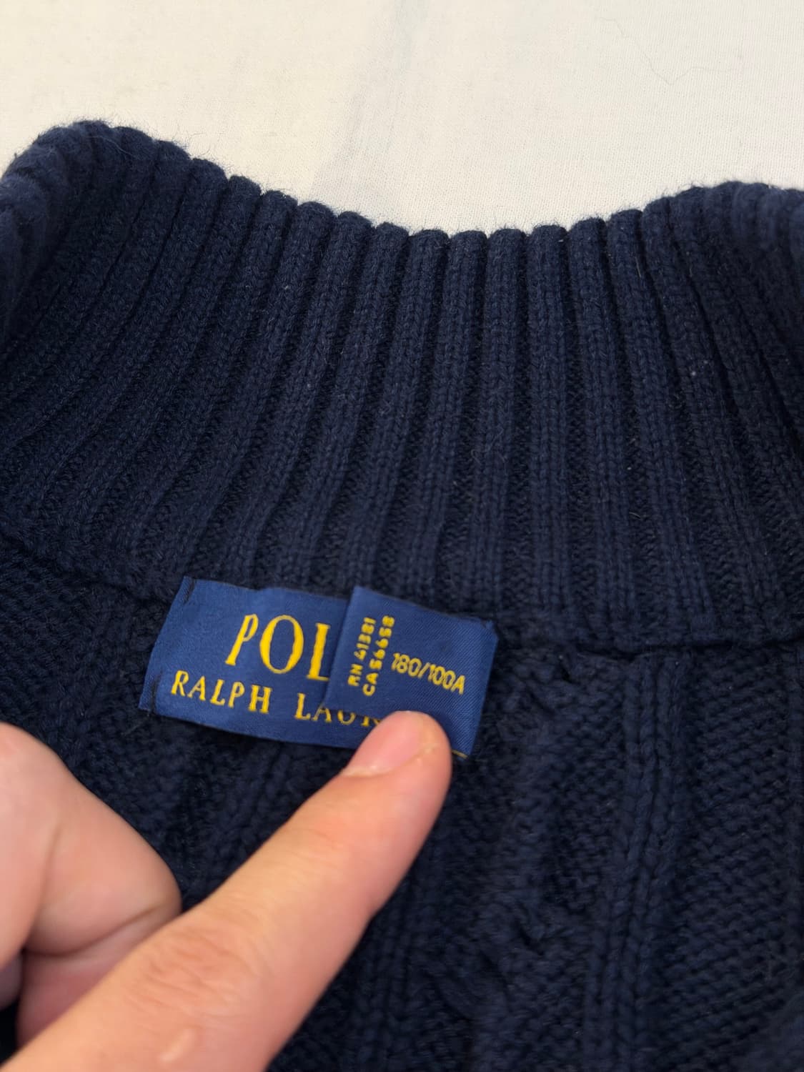 폴로 랄프로렌 꽈배기 케이블 반집업 니트 네이비 상품이미지4