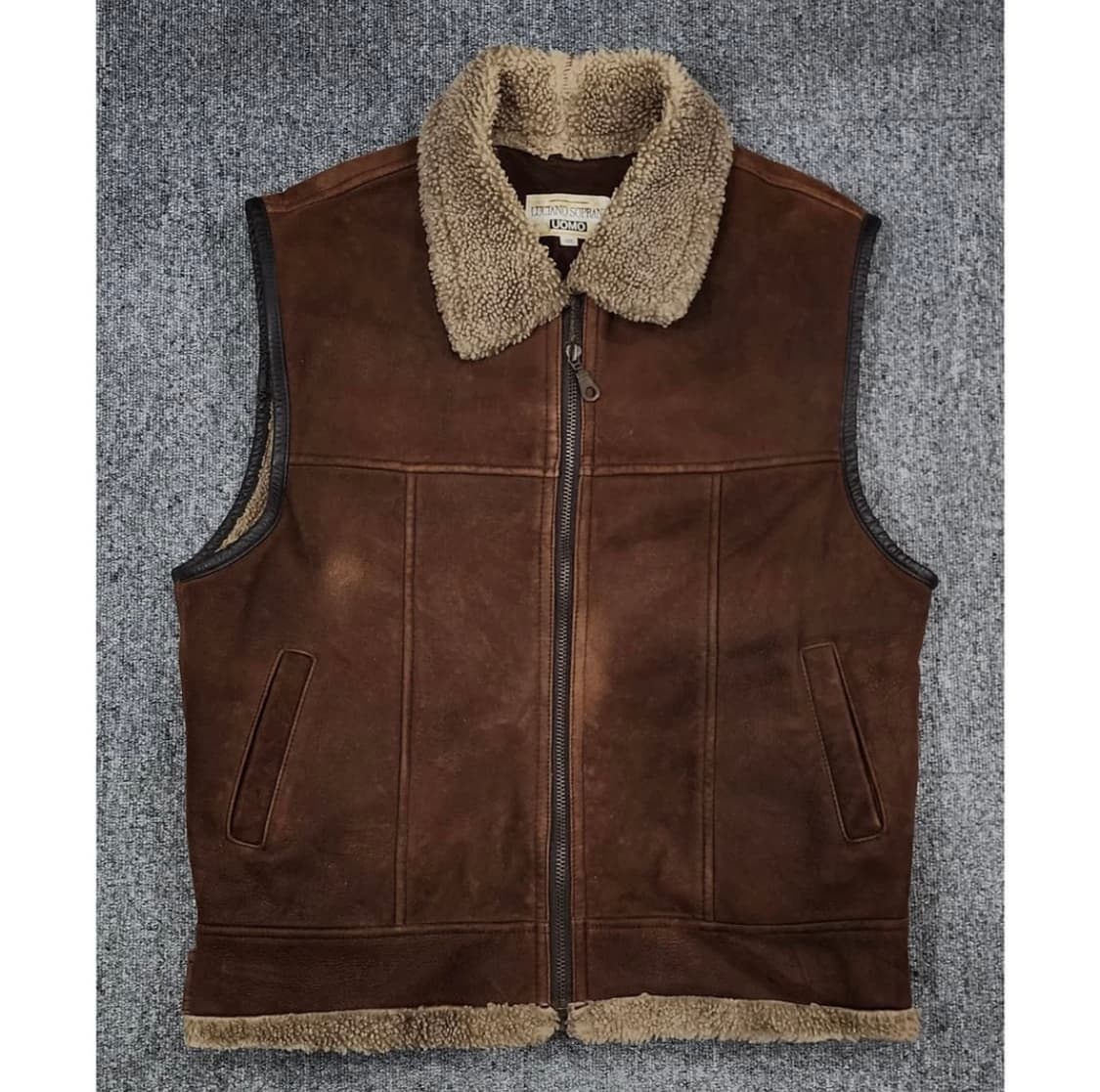 빈티지 루치아노 소프라니 양가죽 양털 세무 조끼 상품이미지1