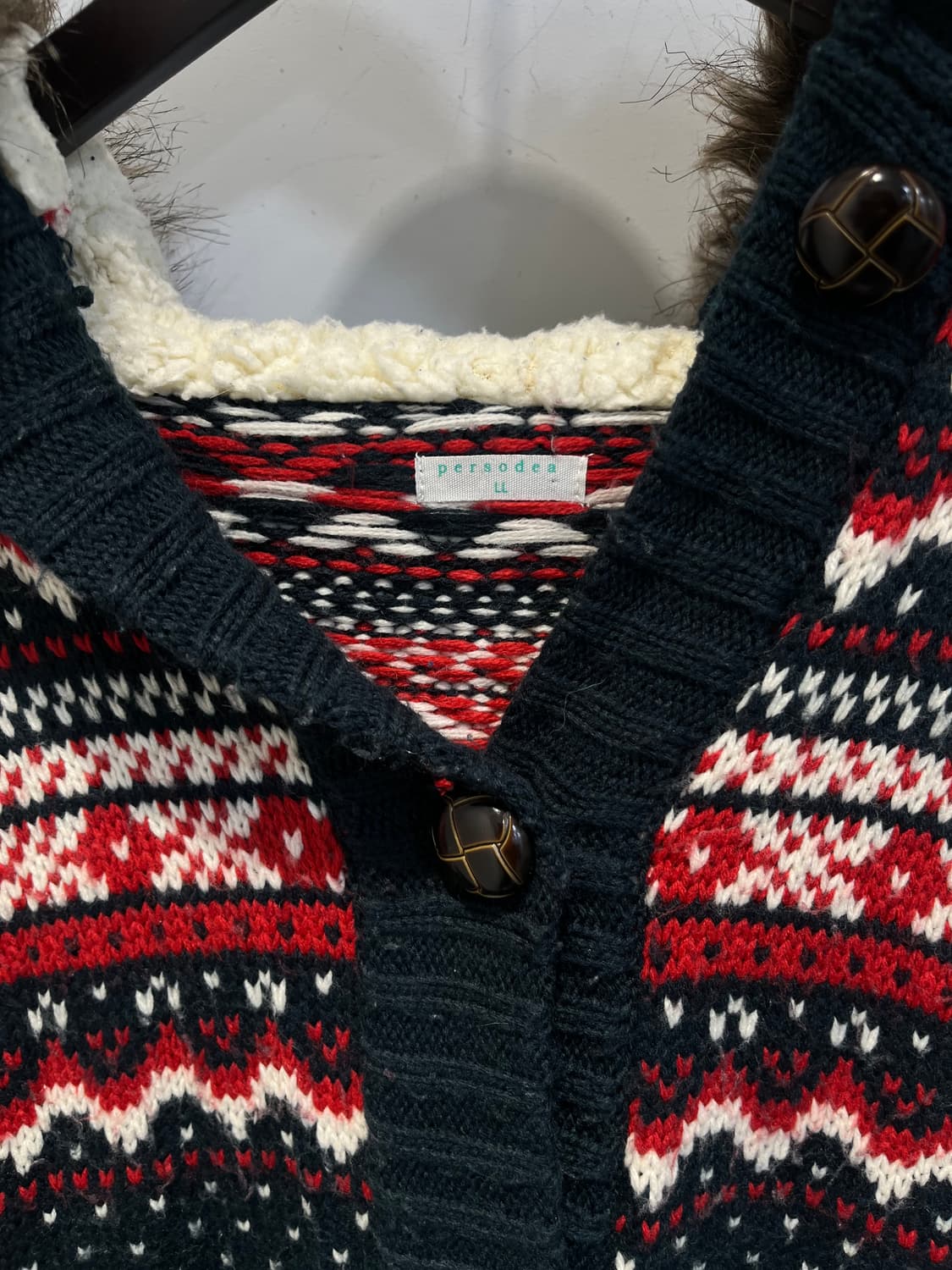 Japanese vintage 빈티지 퍼 디테일 후드 니트 상품이미지3