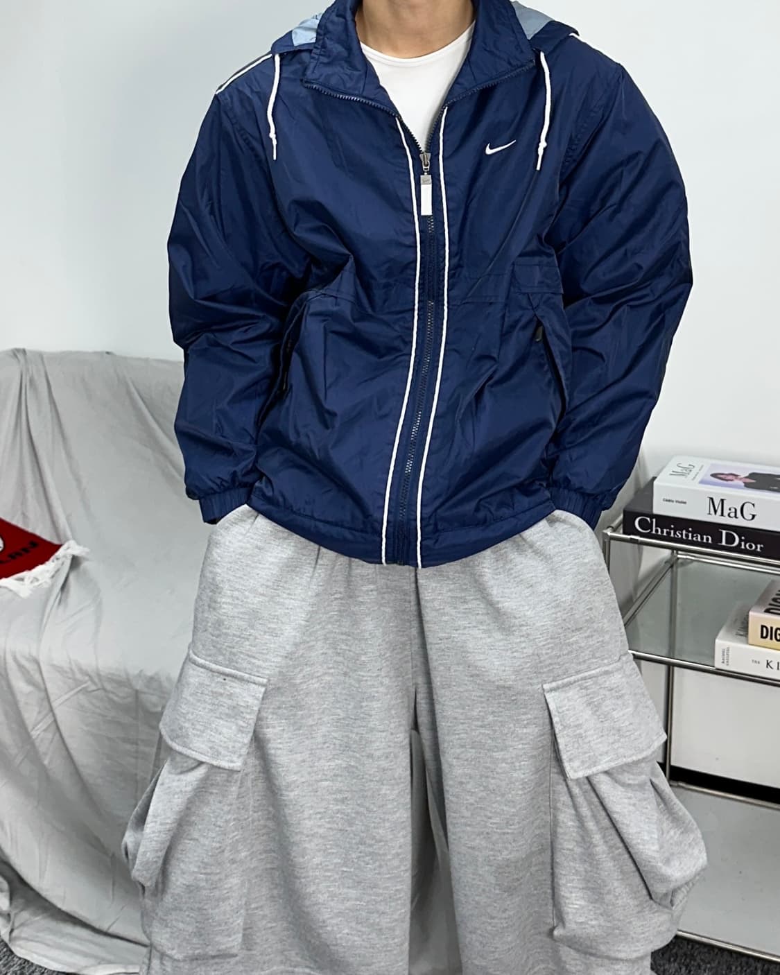 나이키 00s 네이비 화이트 스우시 바람막이 S 상품이미지1