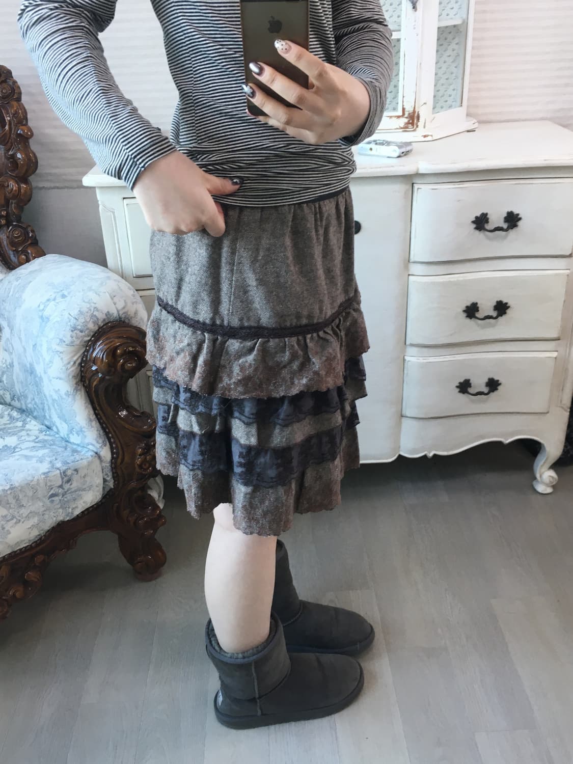 Axes femme 액시즈팜 브라운 헤링본 레이스 스커트 상품이미지3