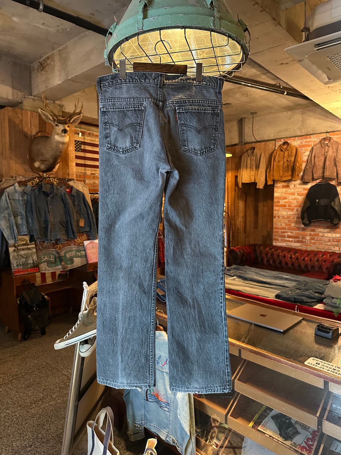 90s USA 빈티지 리바이스 517 오렌지탭 흑청 블랙진 부츠컷 데님 상품이미지4