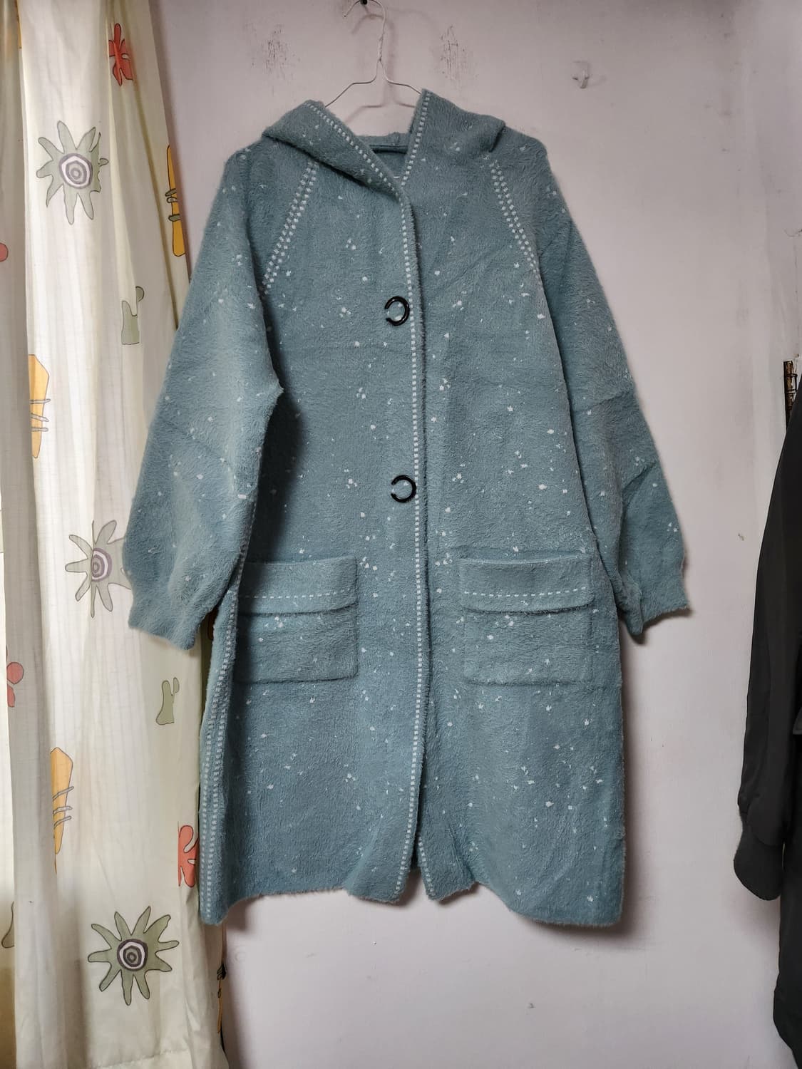 빅사이즈 민트색 후드 롱 가디건 코트 F(88~99) 상품이미지1