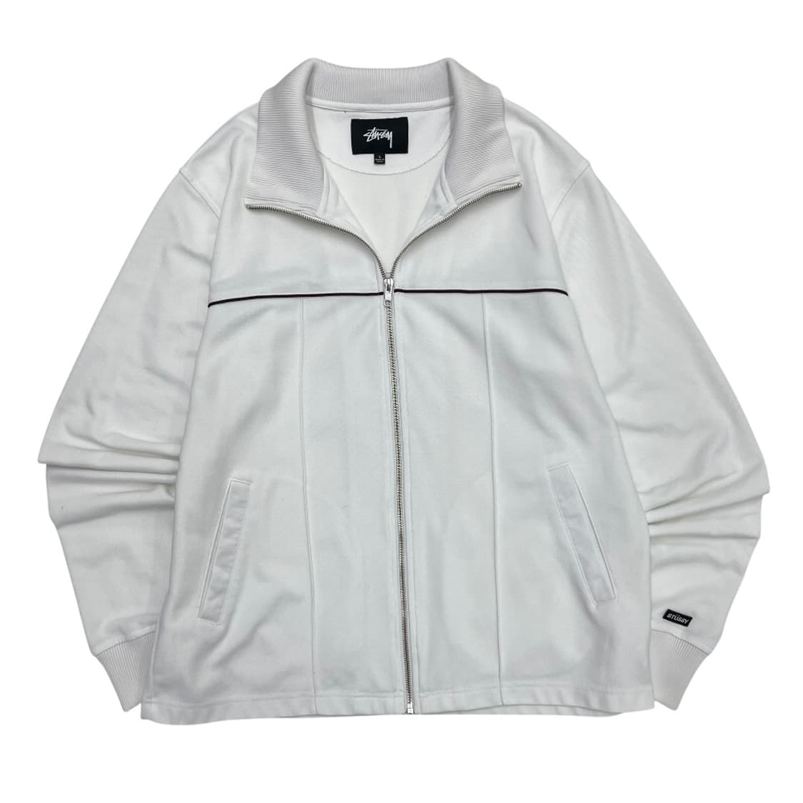 스투시 버건디 라인 화이트 집업 L 상품이미지2