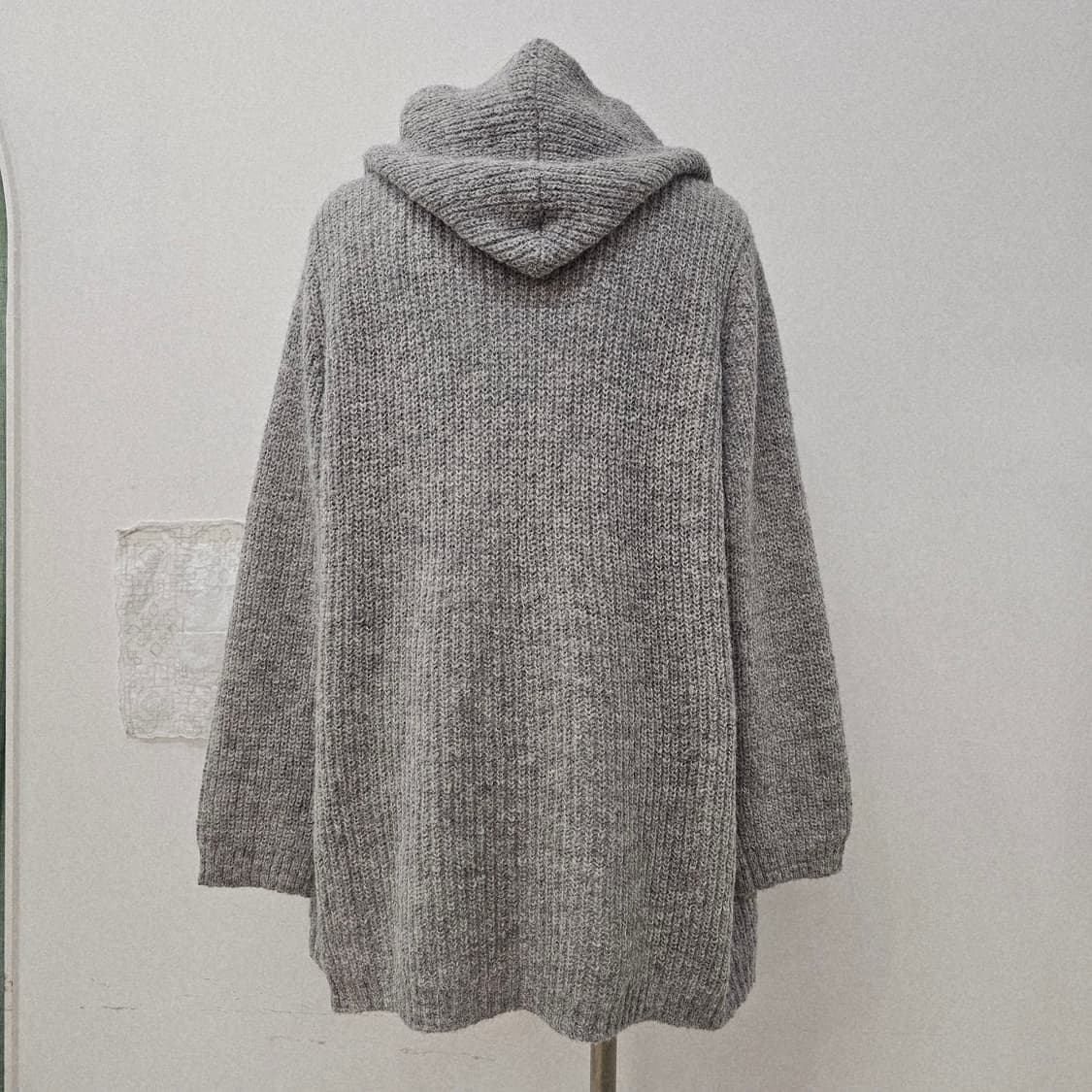 페루산 고급 알파카 후드 니트 그레이 가디건 상품이미지2