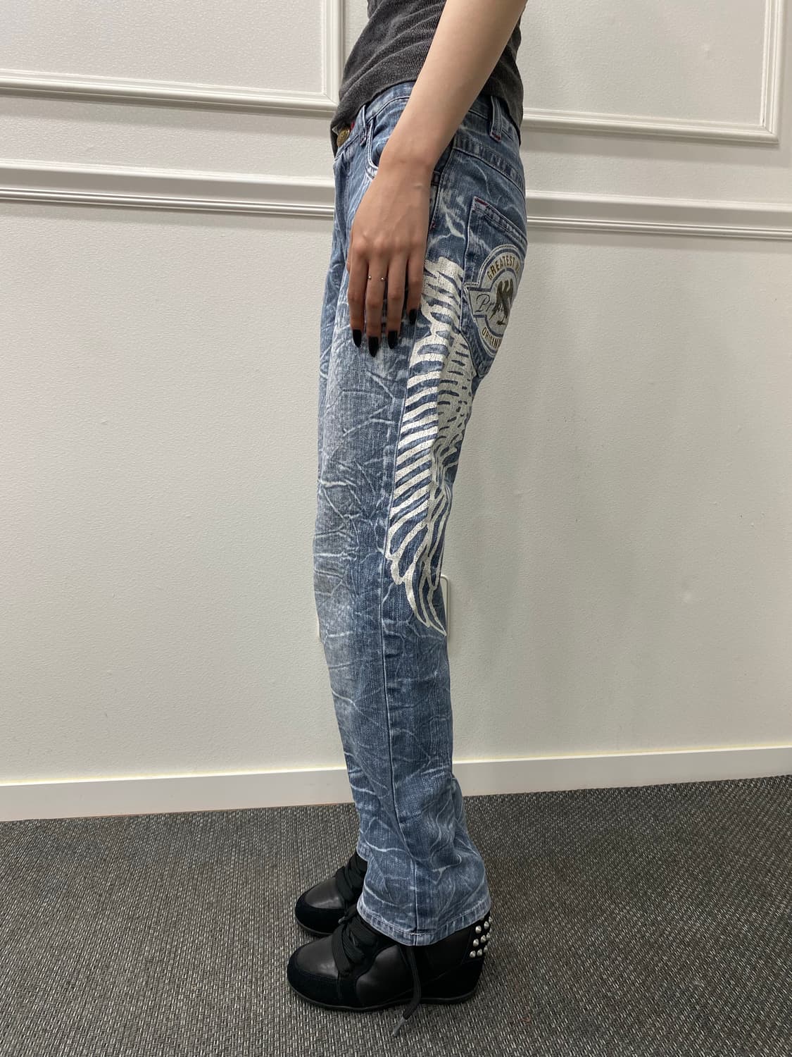 Y2K Back Wings Print Crack Pants 상품이미지3