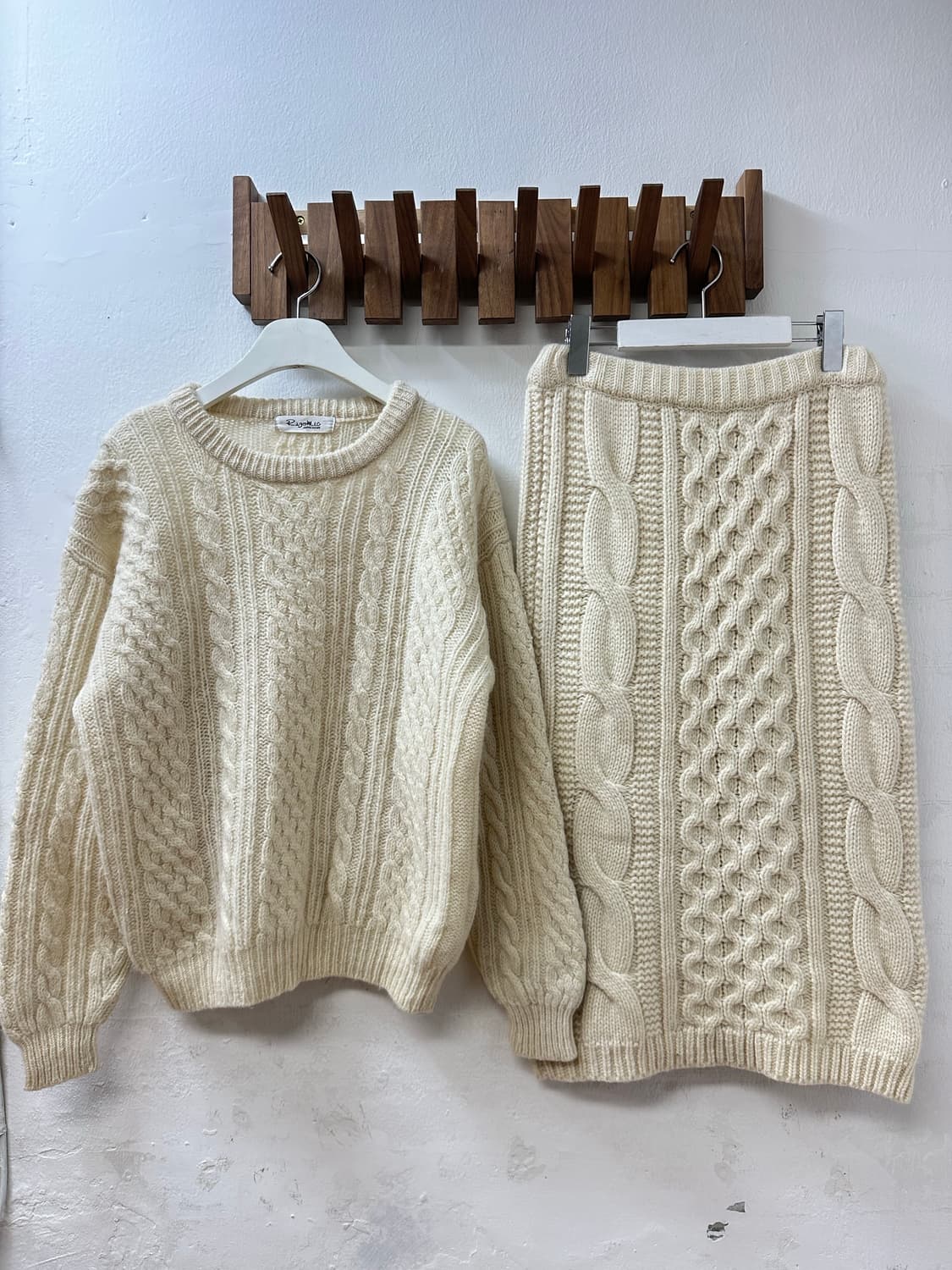 일본빈티지 케이블 아이보리 울 니트 스커트 상품이미지6