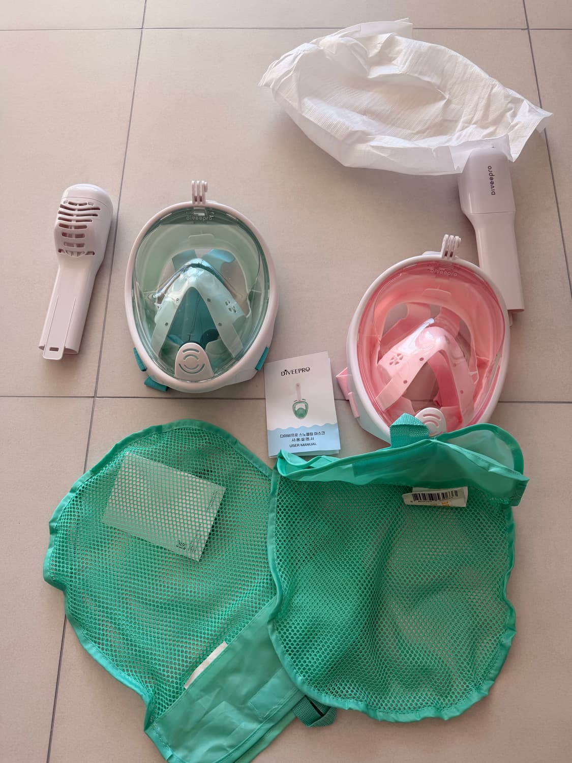 다이브프로 스노쿨링 마스크 새상품급 2개 XL 핑크 그린 상품이미지1