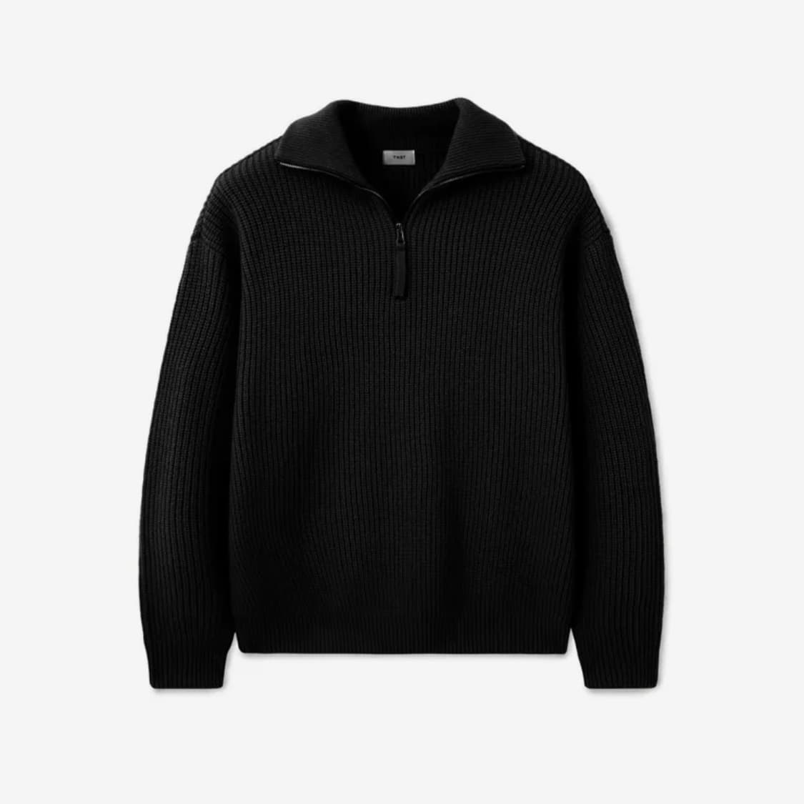 티엔지티 블랙 세미오버핏 하프 집업 니트 상품이미지2