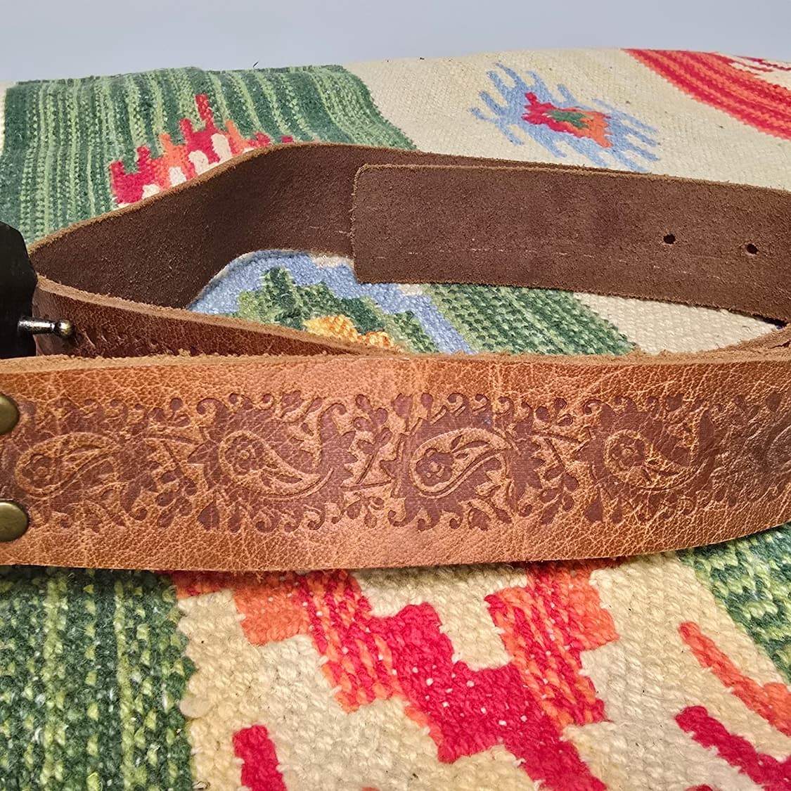 Vintage western belt 카우레더 브론즈버클 34 상품이미지2