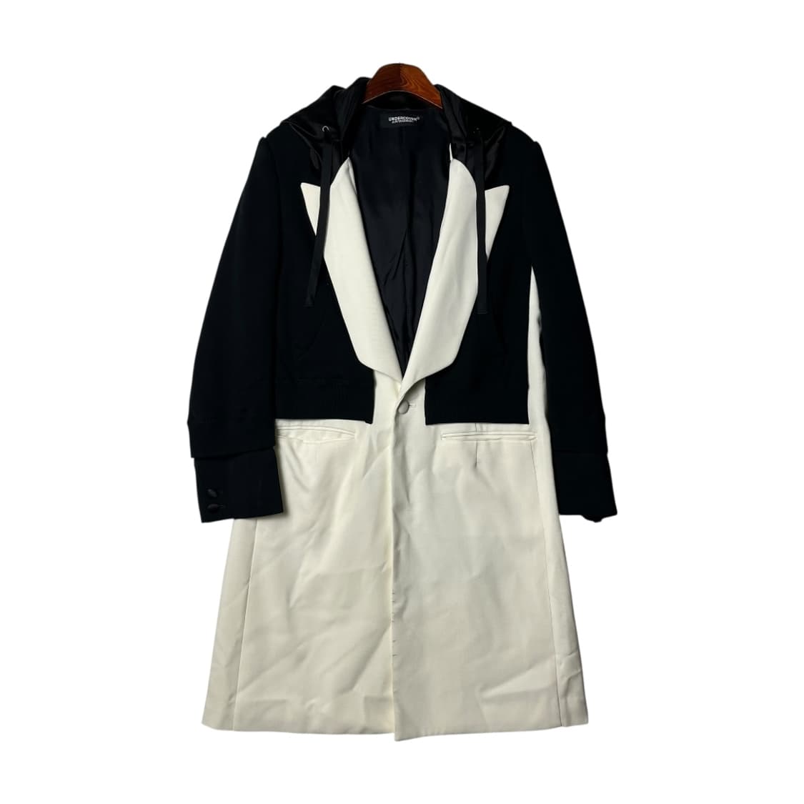 [UNDERCOVER] 언더커버 후디 레이어드 하프앤하프 울 코트 상품이미지1