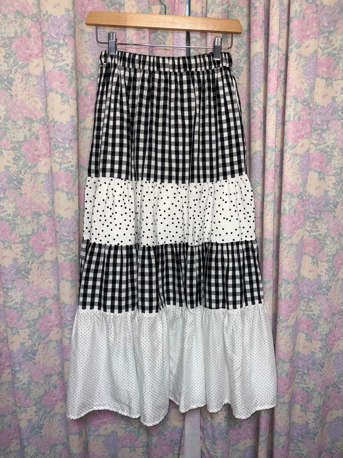 블랙 체크 도트 롱 스커트 상품이미지9