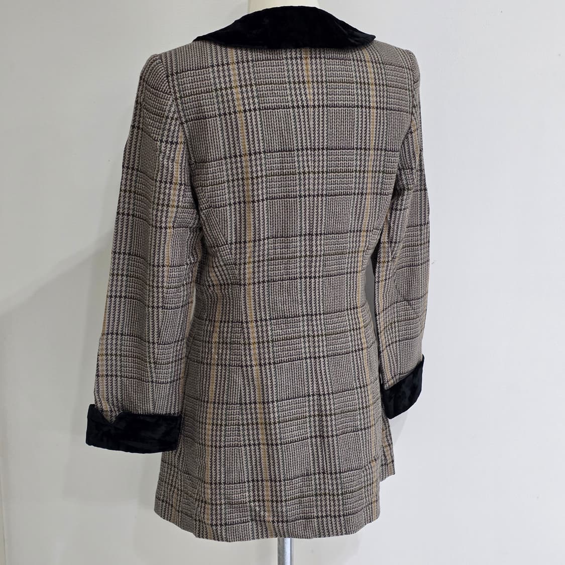 일본빈티지)히메라떼갸루st 체크벨벳 리본 트임 로맨틱 엑팜깔 코트 상품이미지5