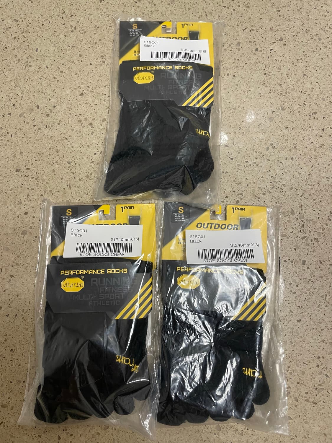 [S] 비브람 파이브핑거스 양말 블랙 3개 새상품 일괄 판매 상품이미지1