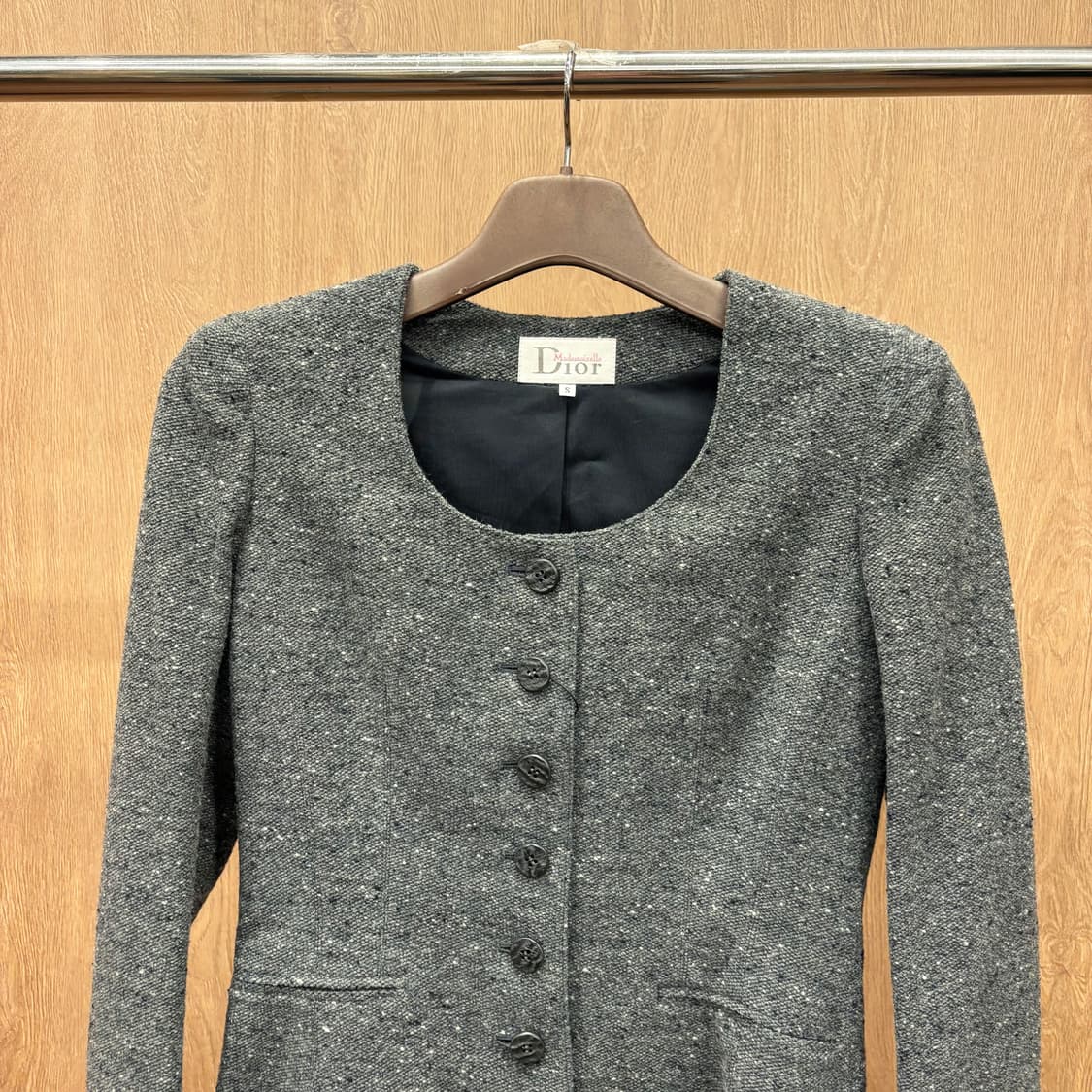 크리스찬 디올 노카라 멜란지 트위드 자켓 사이드 슬릿 포켓 디테일 차콜 상품이미지4