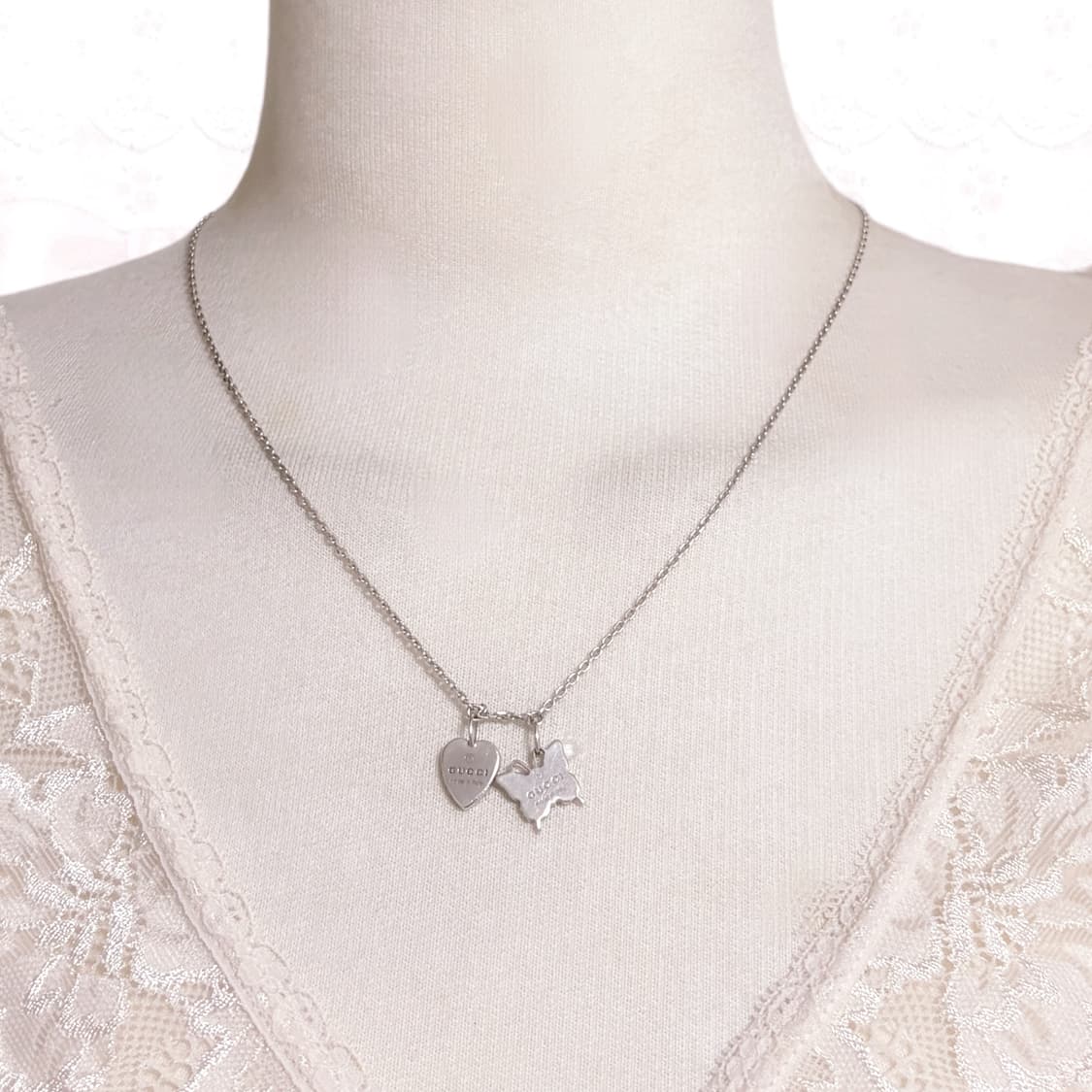 구찌 나비 하트 레터링 로고 925 실버 목걸이  상품이미지1