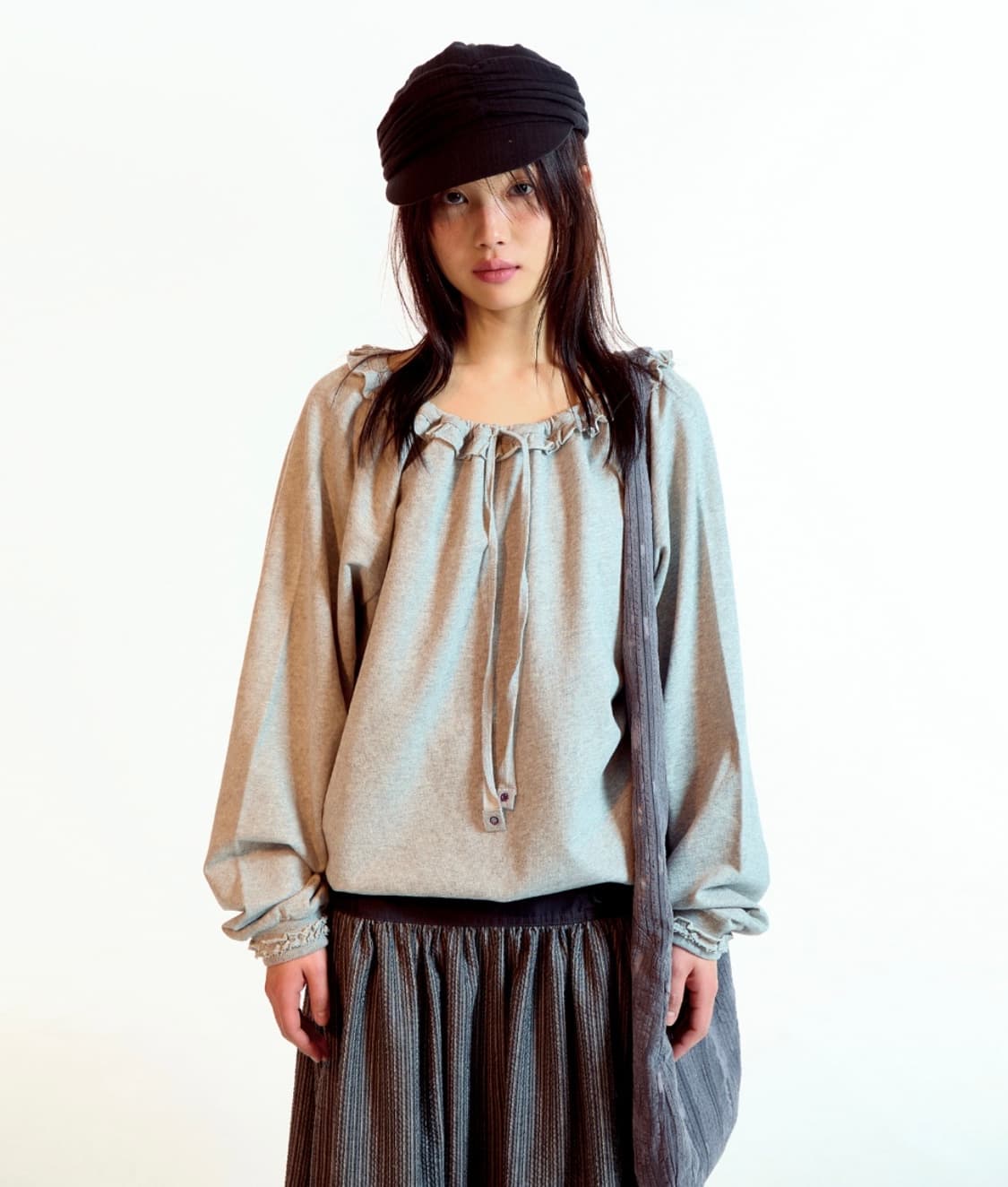 코이세이오 드로우스트링 롱슬리브 멜란지 그레이 상품이미지2