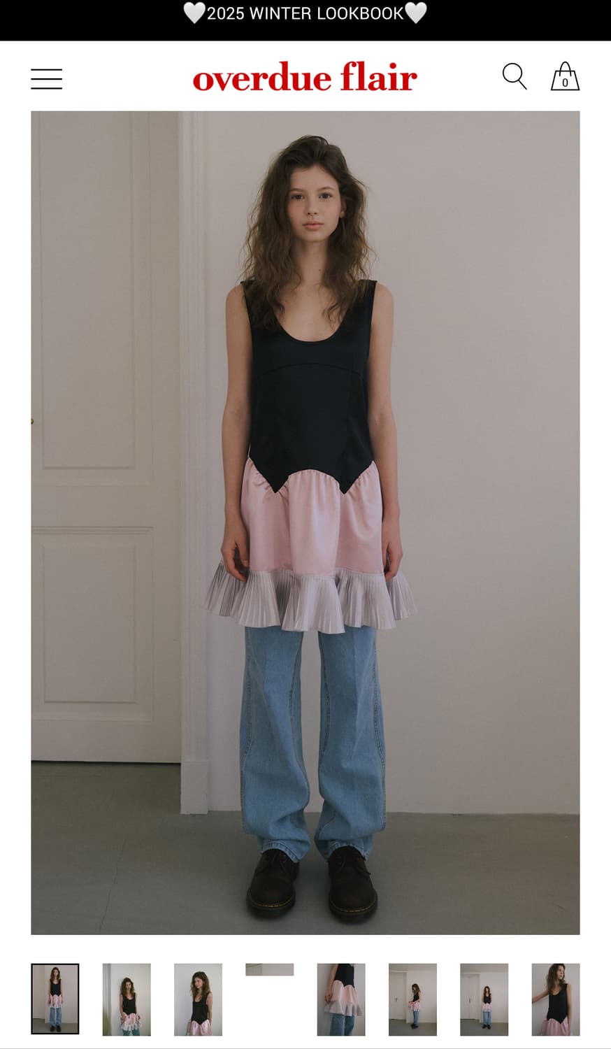 오버듀플레어 블랙/핑크 실크 프릴 드레스 상품이미지1