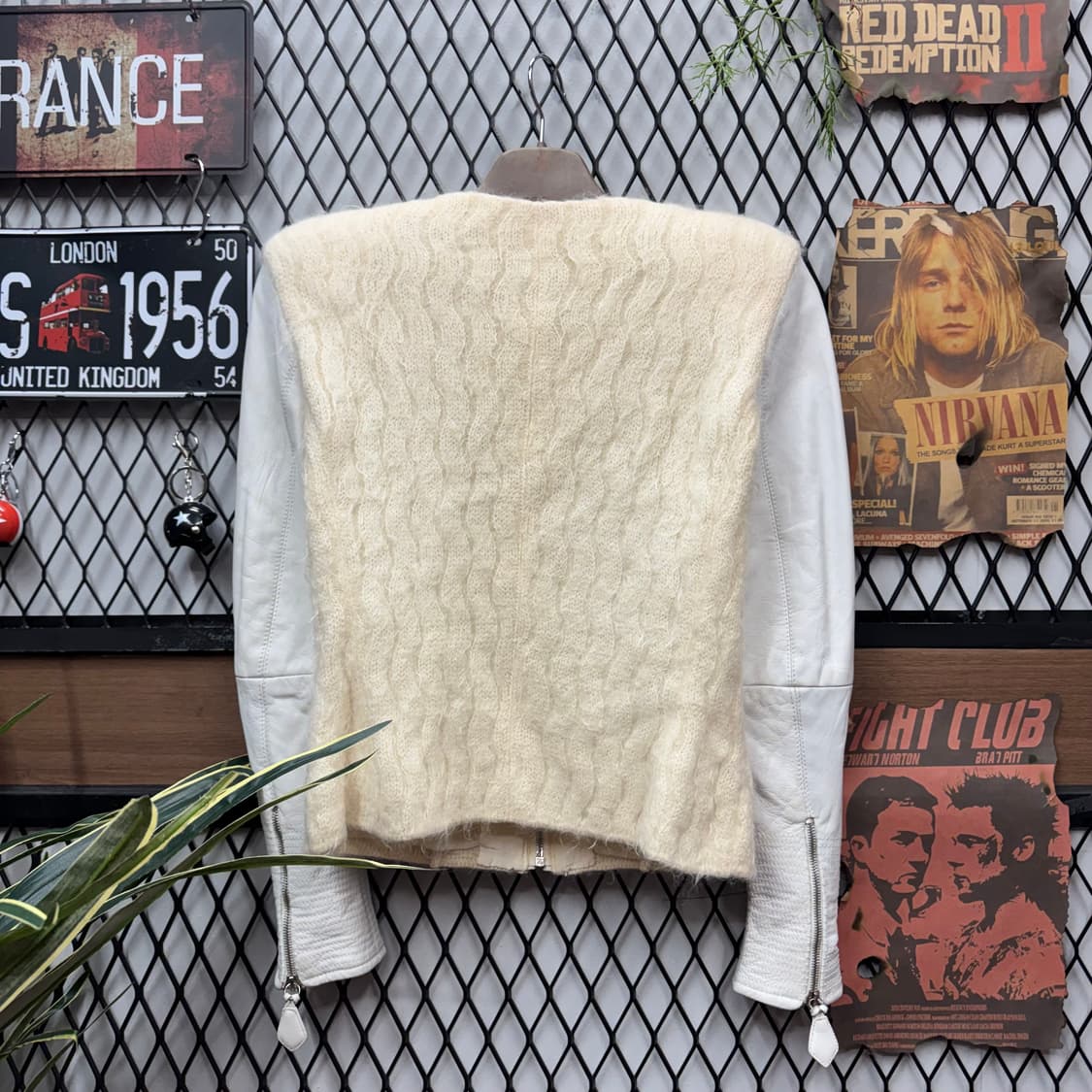 90s 지안프랑코 페레 모헤어 실크 믹스 레더 슬리브 집업 자켓 아이보리 상품이미지2