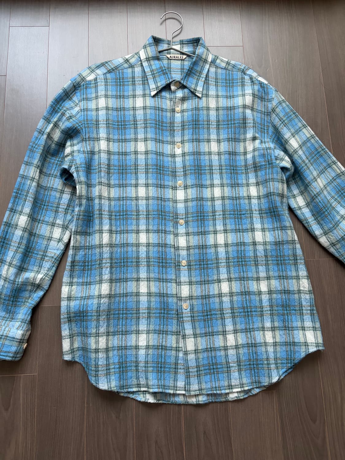 오라리 Auralee 에어리울 체크셔츠 블루 3사이즈 상품이미지2