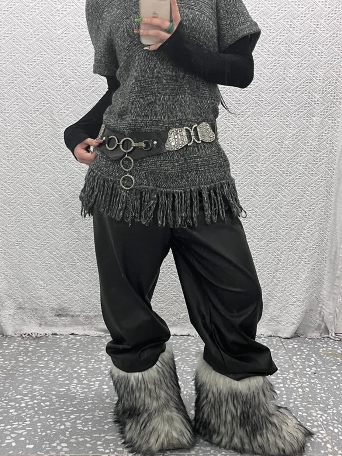 빈티지 스트릿 펑크 갸루 큐빅 스터드 가죽 벨트 C09607 상품이미지2