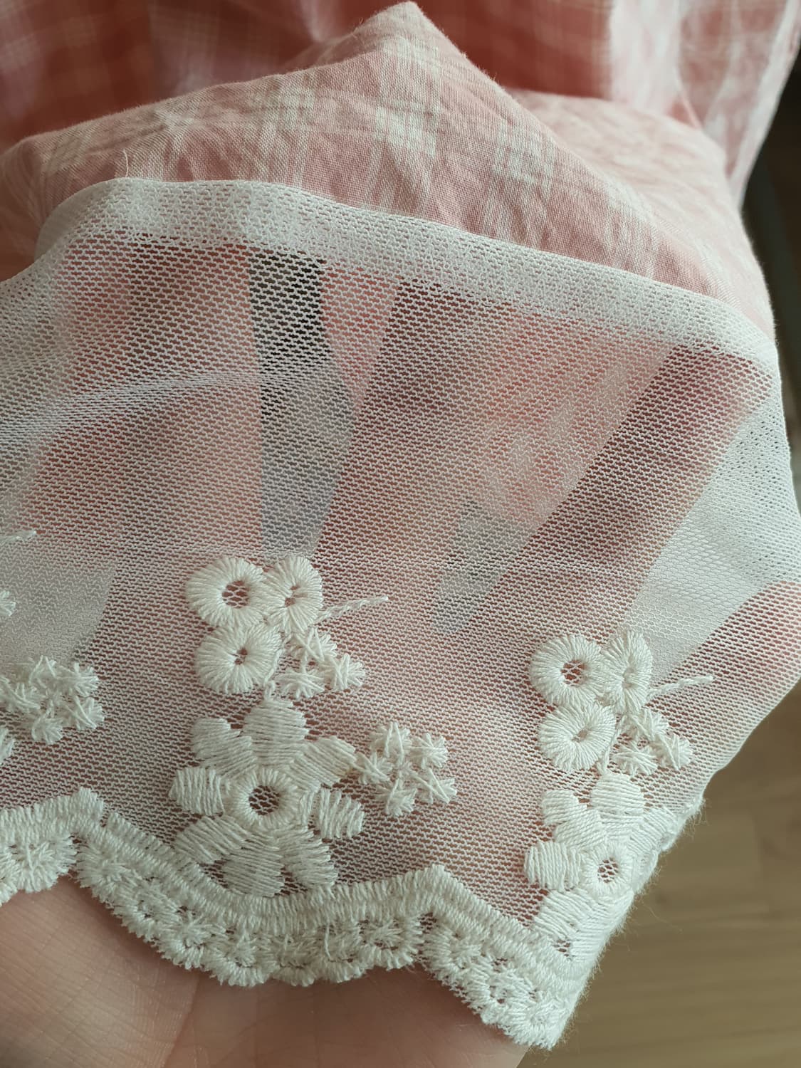 [핸드메이드] 핑크 체크 캉캉 롱 스커트 레이스 상품이미지3