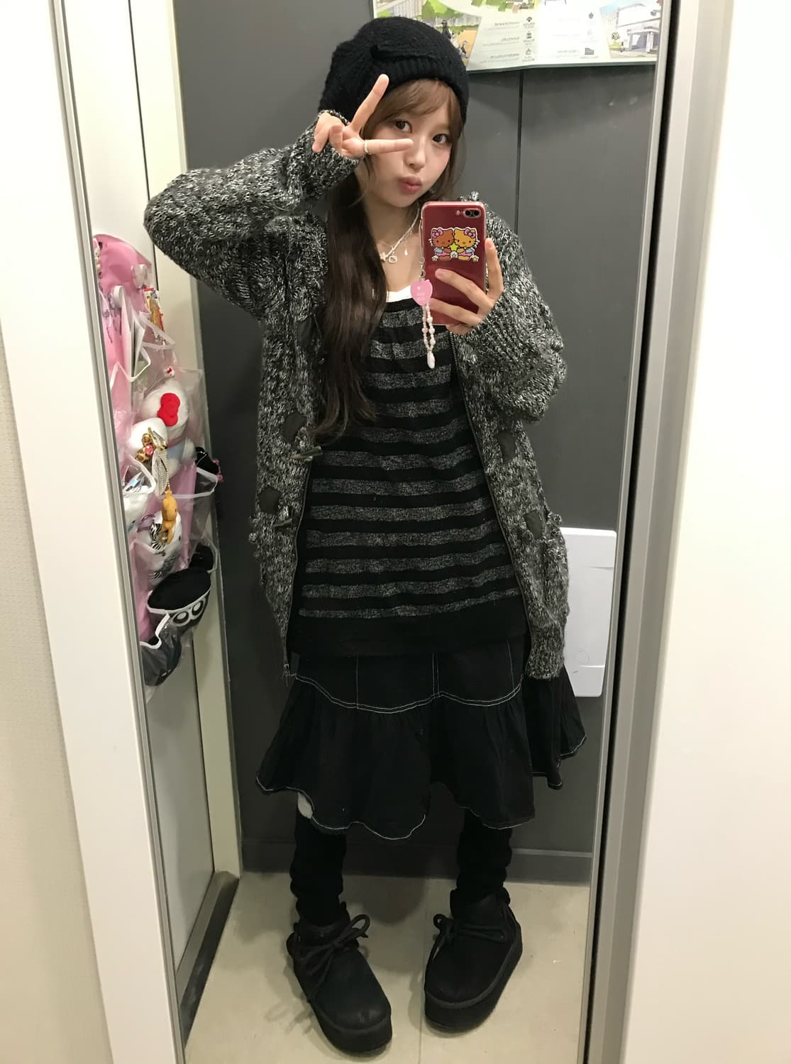 블랙 오프숄더 스트라이프 너드 모리걸 코디세트 상품이미지3