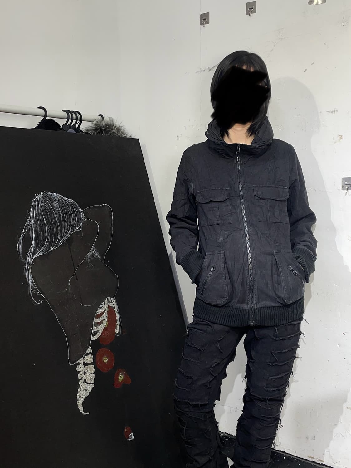 일본빈티지 Azul 블랙 빅후드 3D 포켓 고딕 텍티컬 펑크 자켓 M 상품이미지3