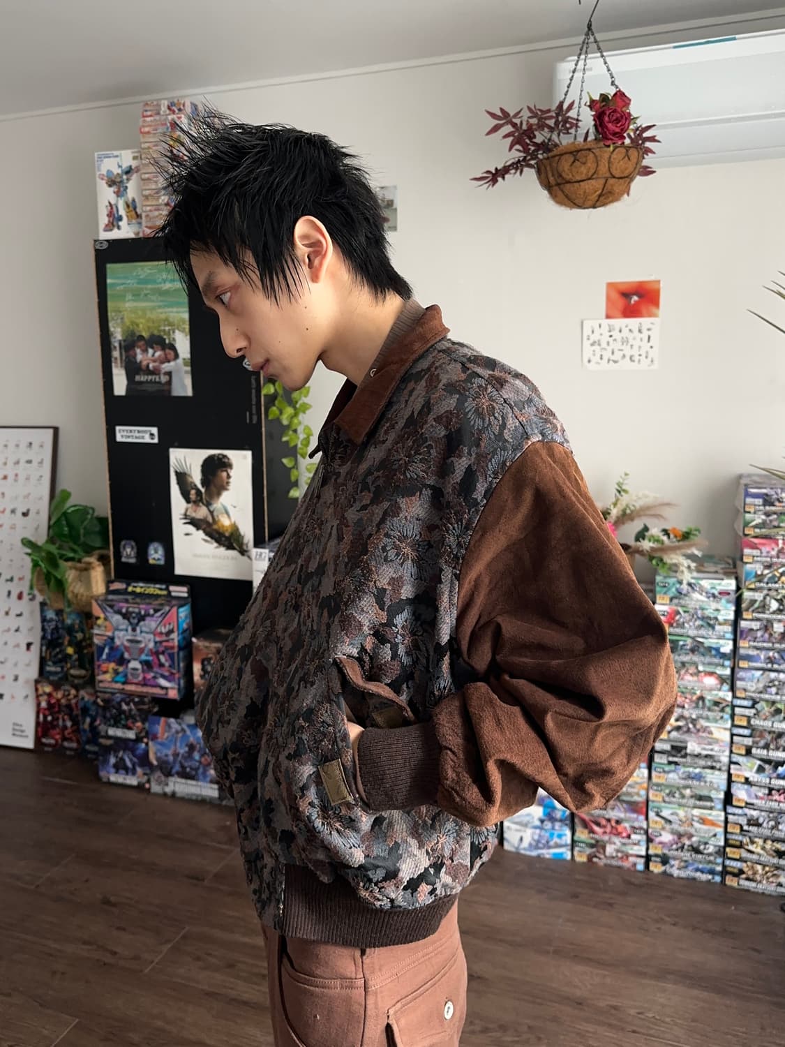 플로럴 레이스 디테일 레더 봄버 상품이미지3