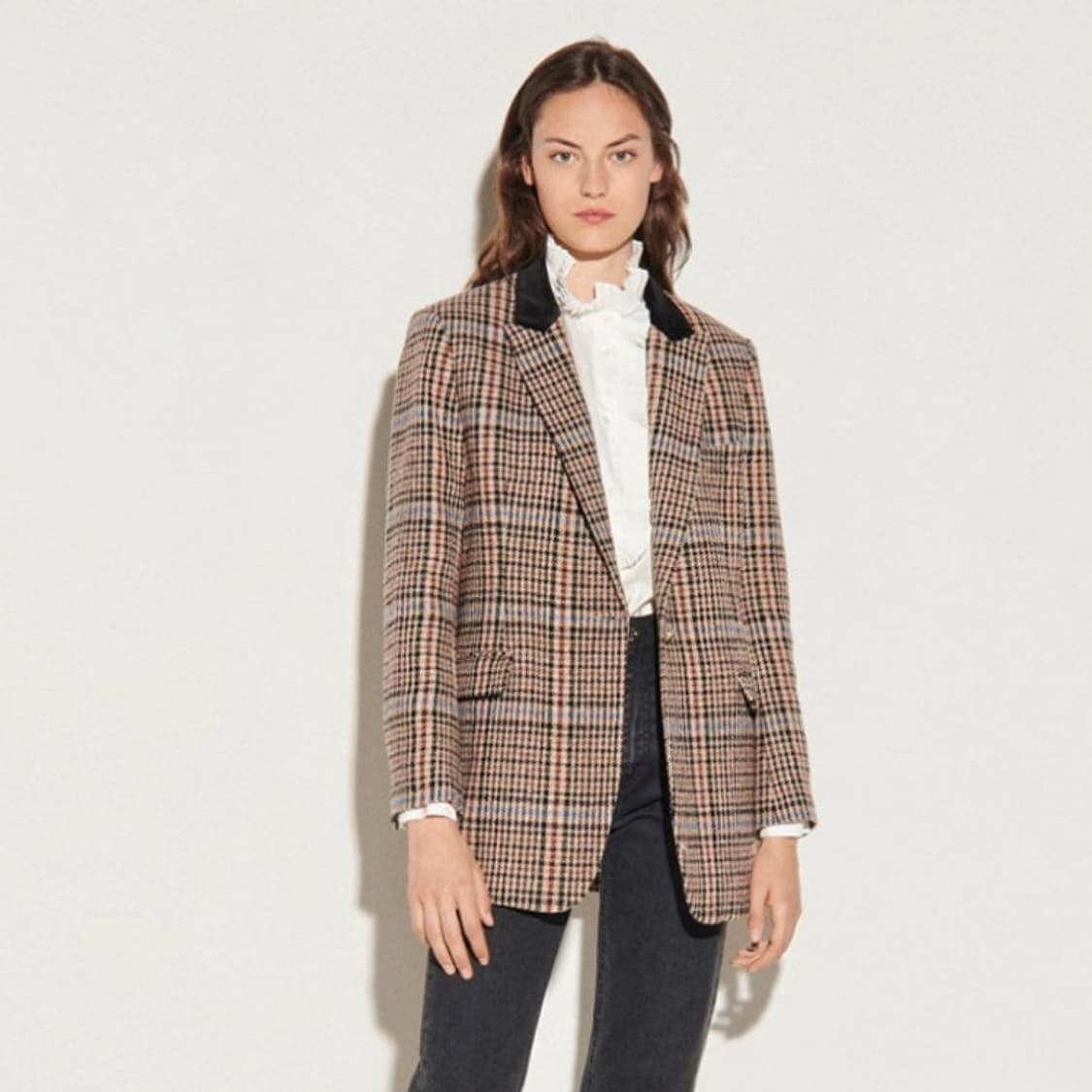 산드로 벨벳 트리밍 체크 트위드 자켓 상품이미지2