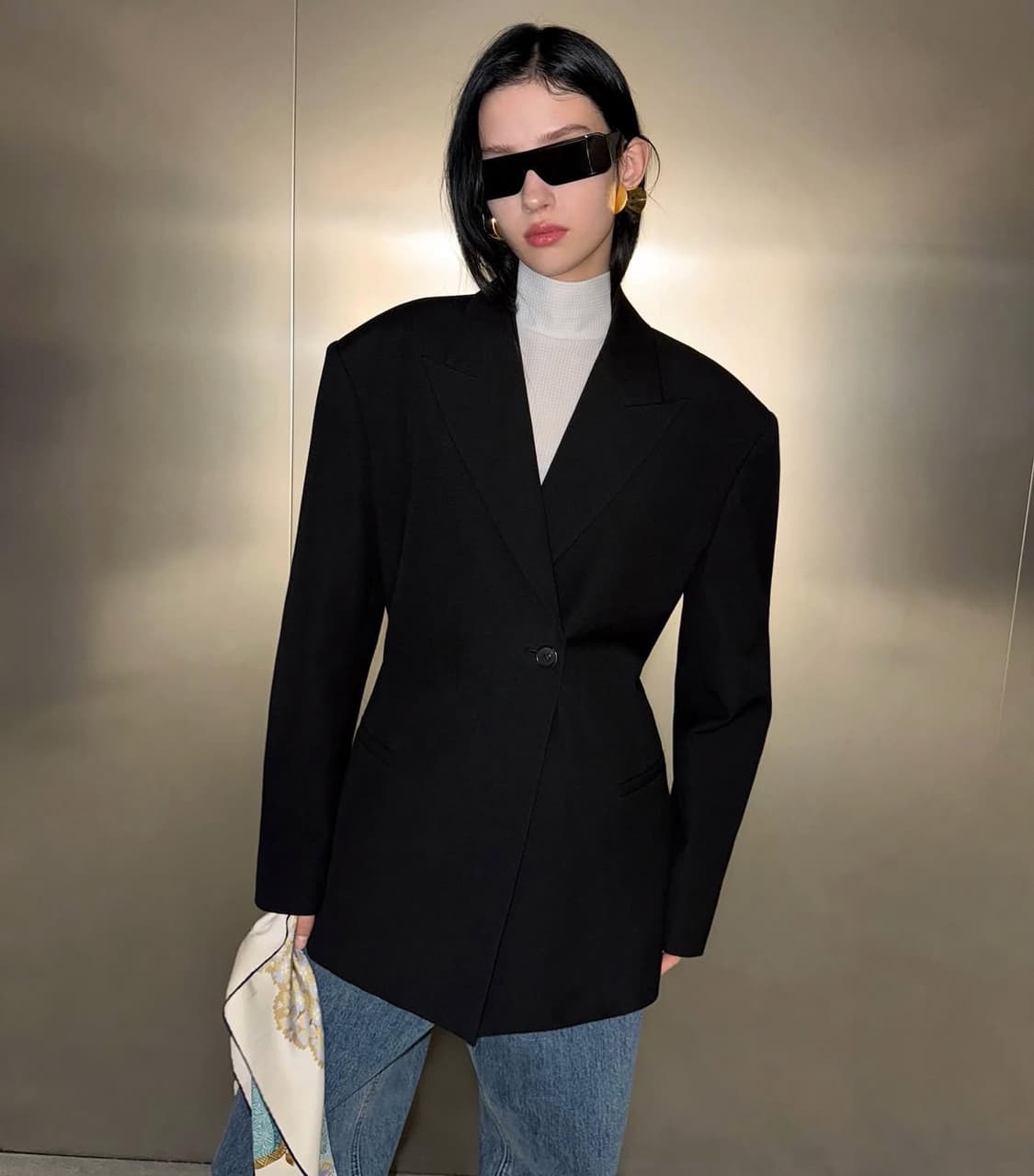 드래곤블루스 하이넥 슬림 와플 탑 - 아이보리 S 상품이미지3