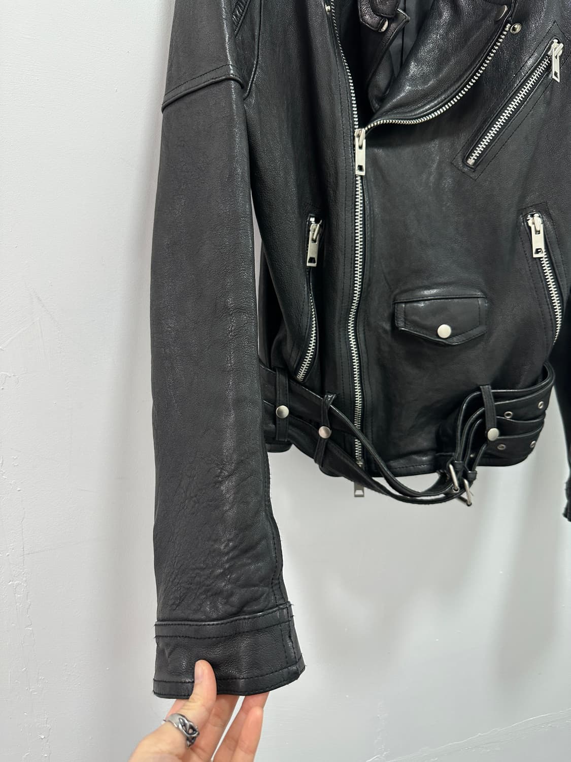 Sheepskin belted 2way leather jacket 상품이미지7