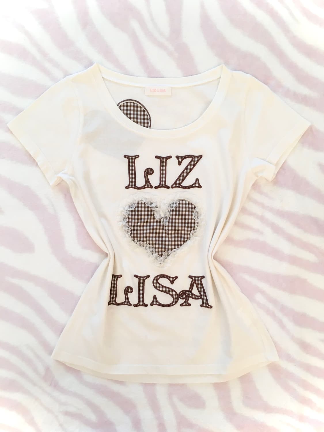 [초레어] 리즈리사 체크 하트패치 레이스 탑 반팔티셔츠 히메갸루 라떼갸루 상품이미지2