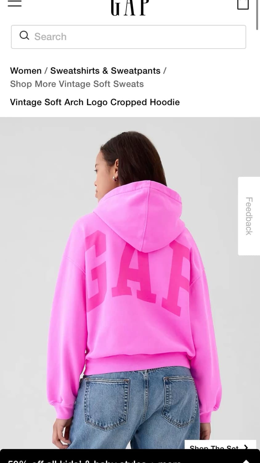 갭 네온핑크 크롭 후드티 상품이미지6