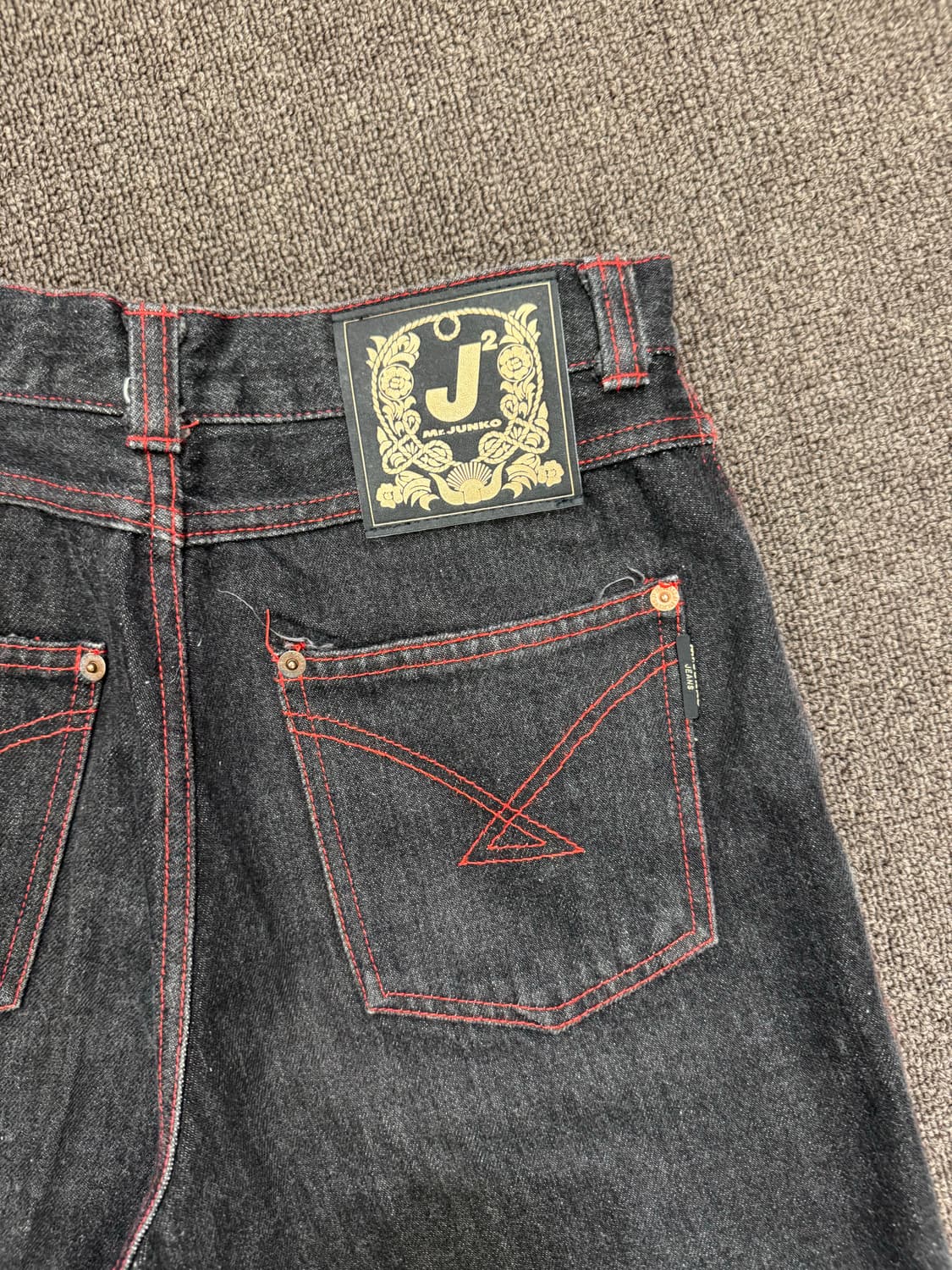 OS)Japanese vintage 레드 스티치 포인트 흑청 데님팬츠 상품이미지6