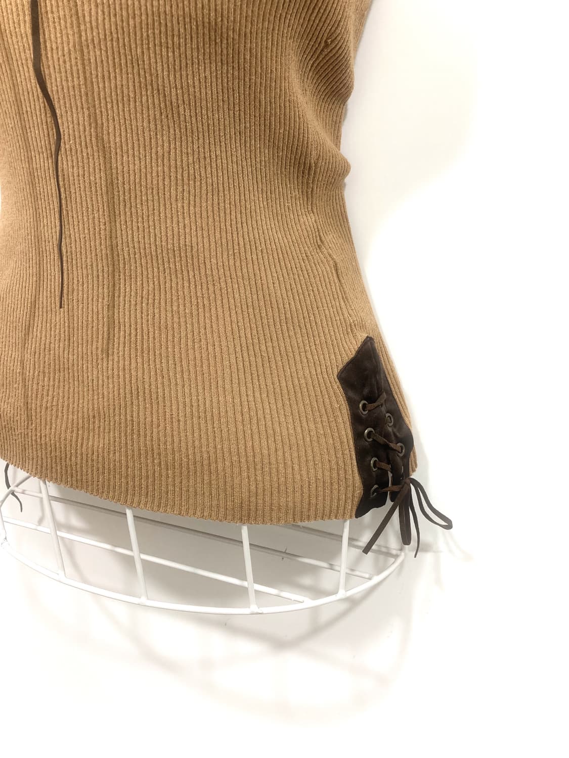 y2k eyelet lace-up brown sleeveless 상품이미지3