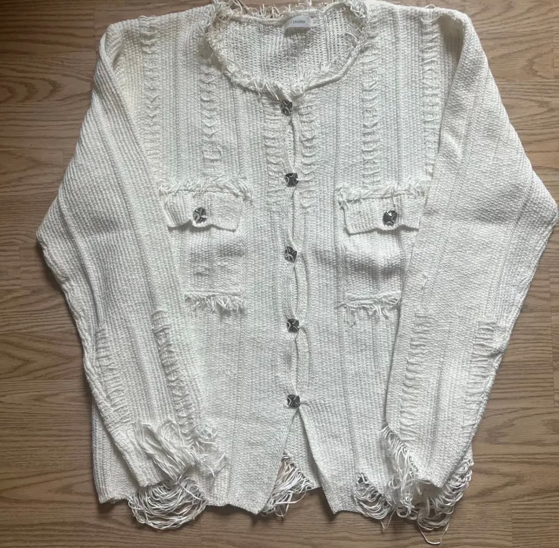 [NONE] 수입의류 그런지 디스트로이드 트위드 니트 가디건 상품이미지1