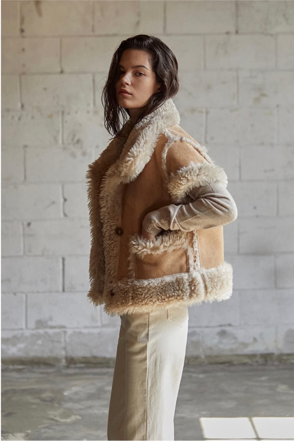 (a.riff)에이리프 하프 리버시블 무스탕 카멜 상품이미지2