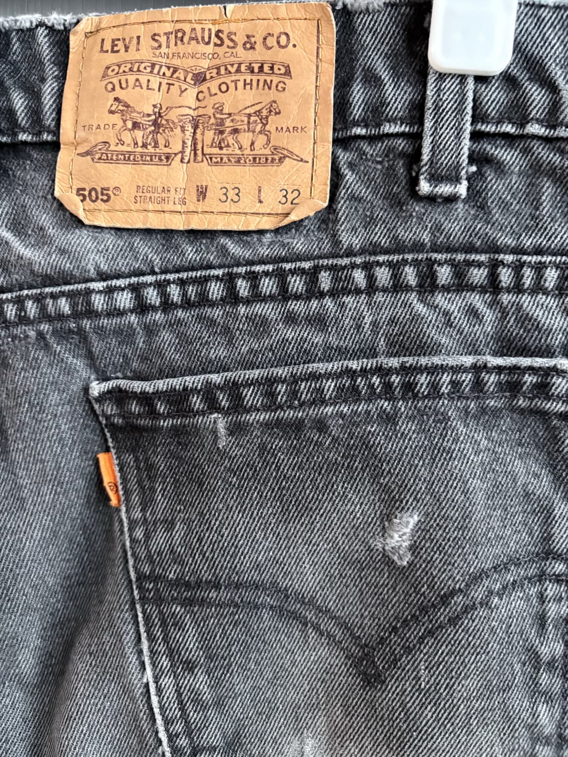 (33x32, 실측 31) 90s 리바이스 505 오렌지탭 빈티지 흑청 상품이미지4