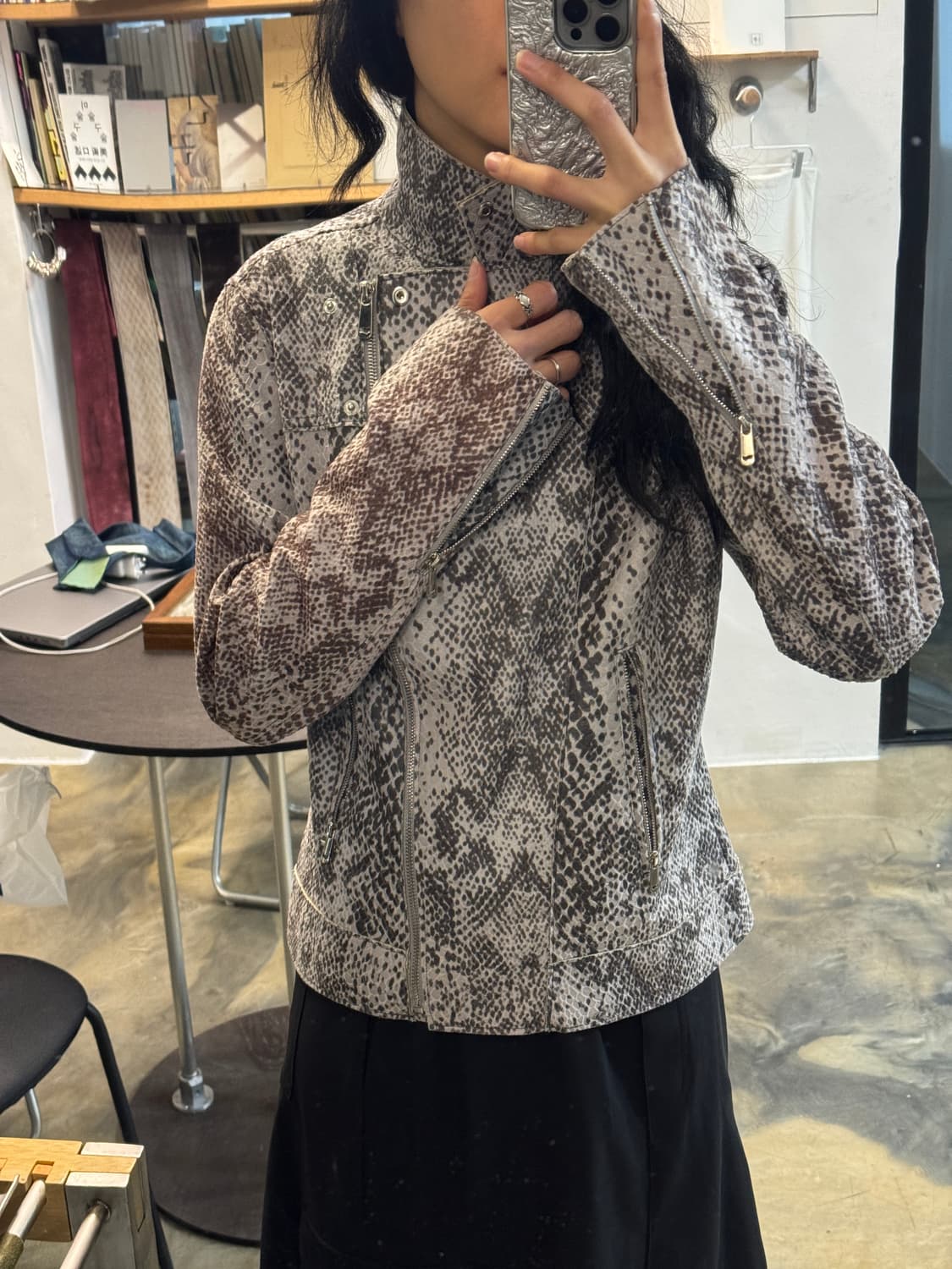레오파드 하이넥 라이더 자켓 상품이미지2