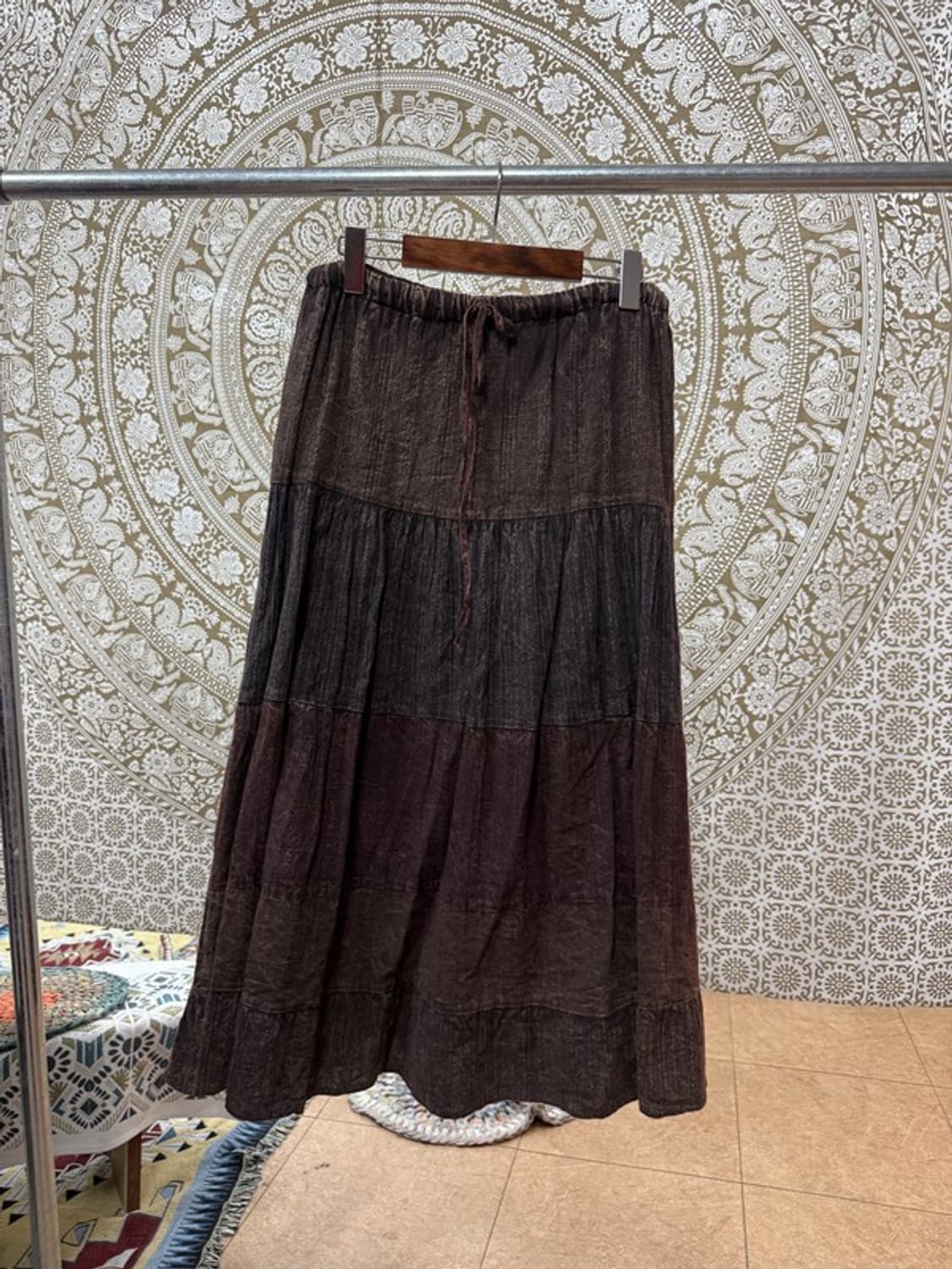 빈티지 워시드 밴딩 코튼 롱스커트 상품이미지3