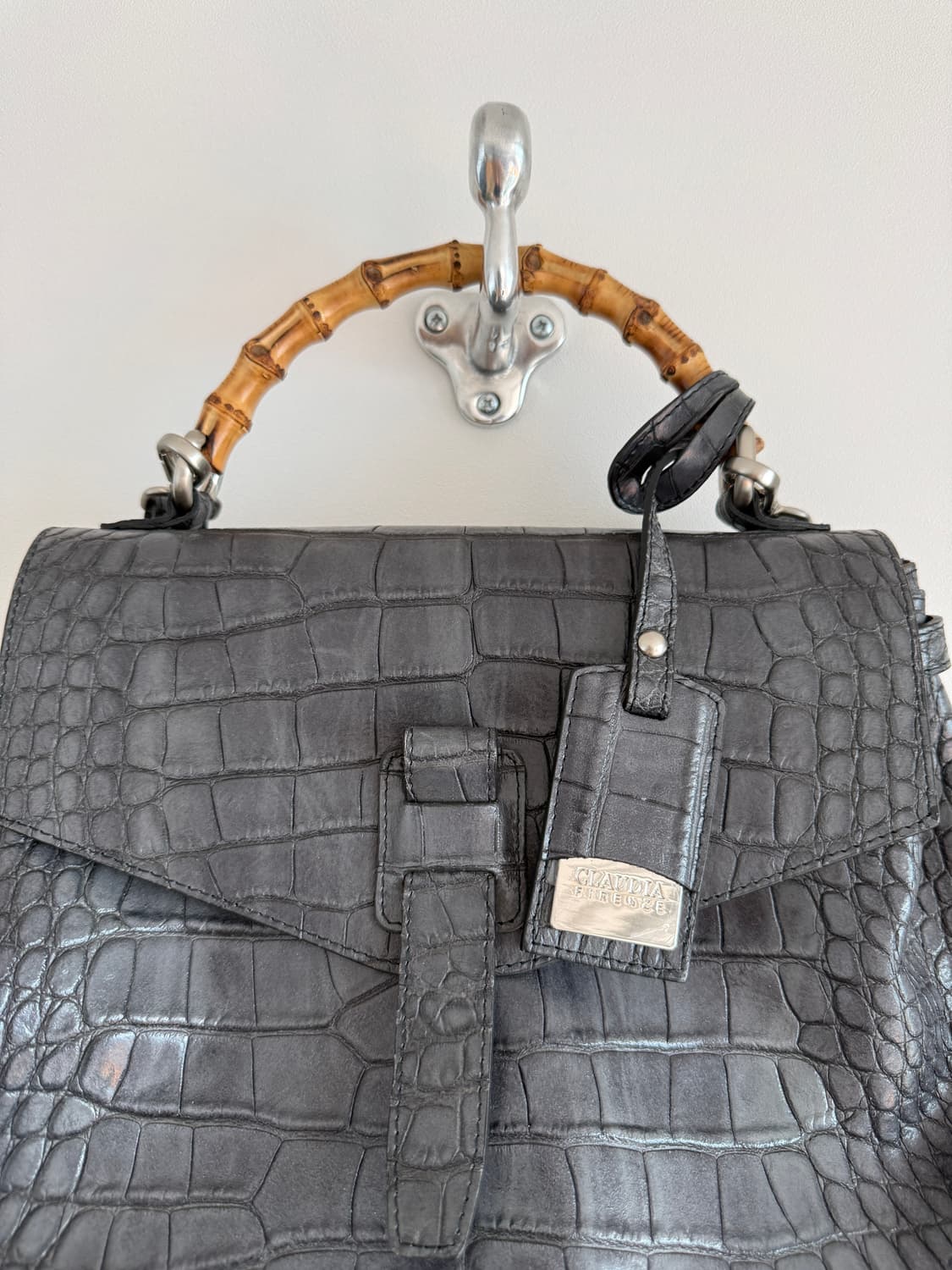 CLAUDIA 크로커패턴 뱀부 토트백(ITALY, 숄더 가능) 상품이미지2