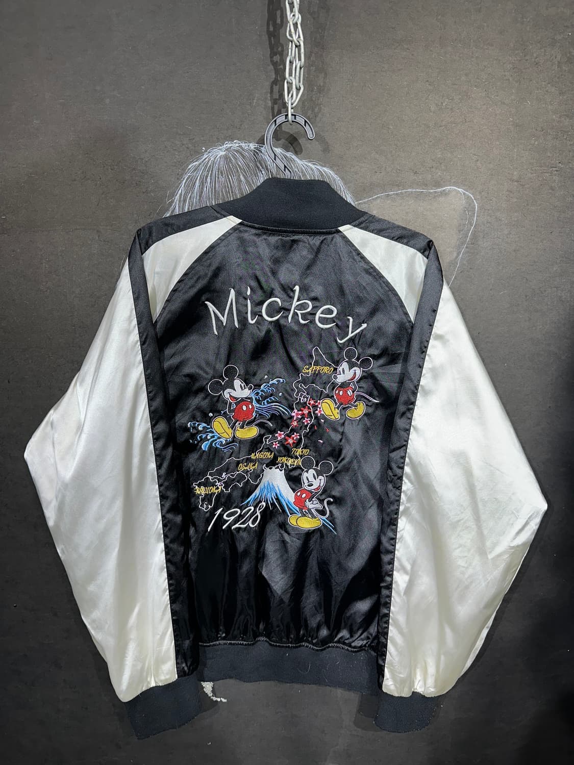 일본빈티지 디즈니 블랙 미키마우스 자수 스카잔 L  상품이미지6