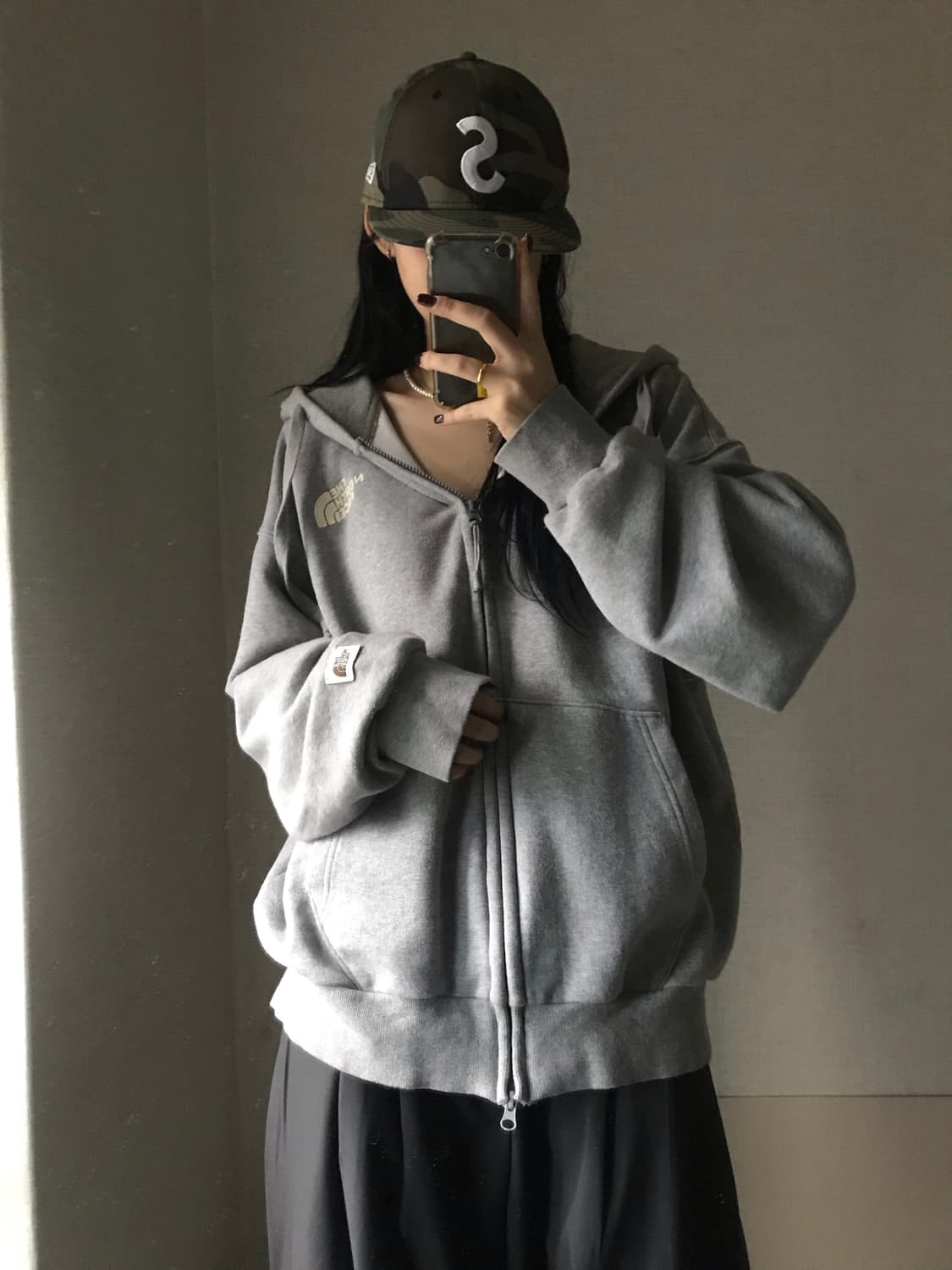 노페 그레이 오버핏 후드집업 상품이미지1