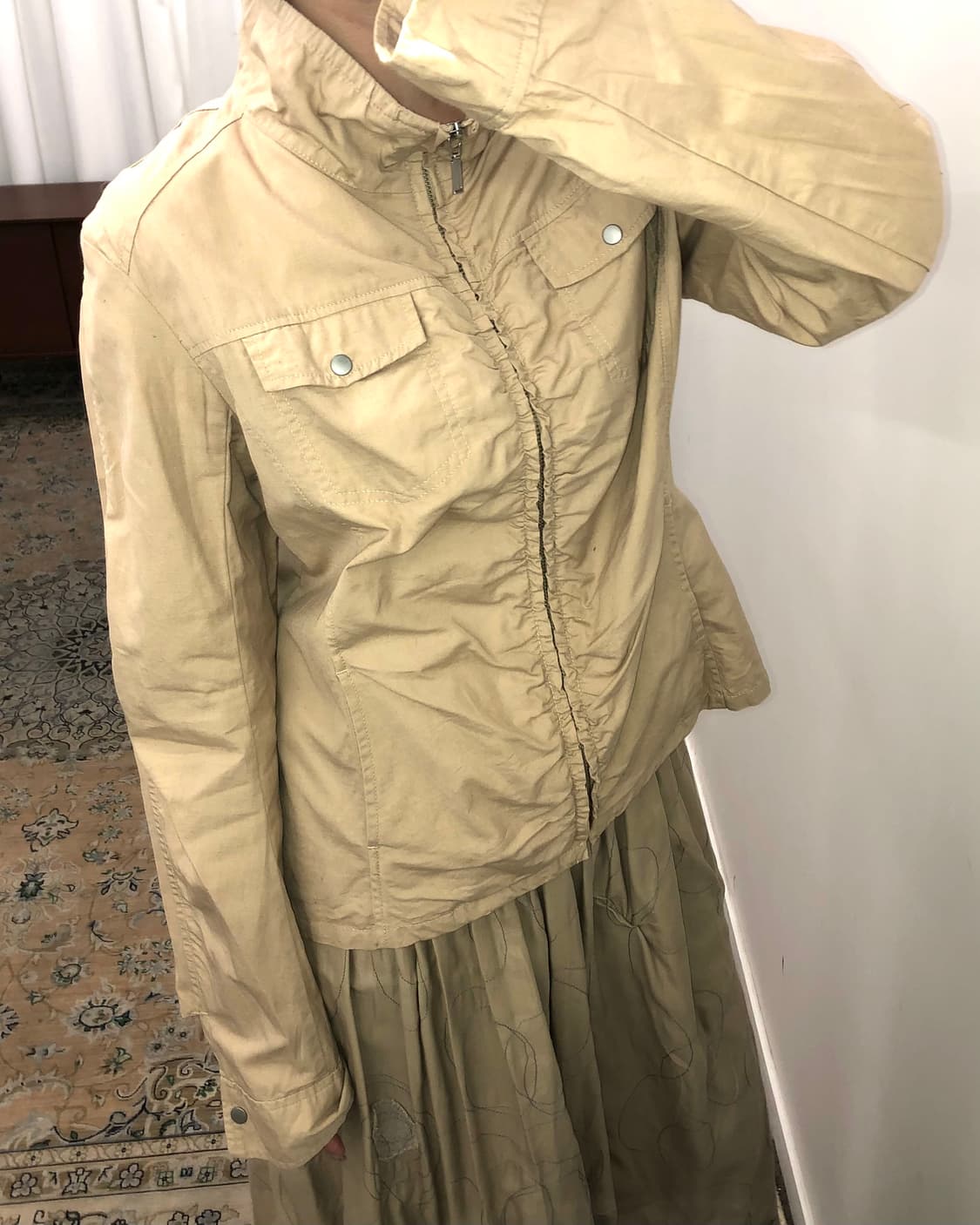 베이지 셔링 하이넥 자켓 상품이미지3